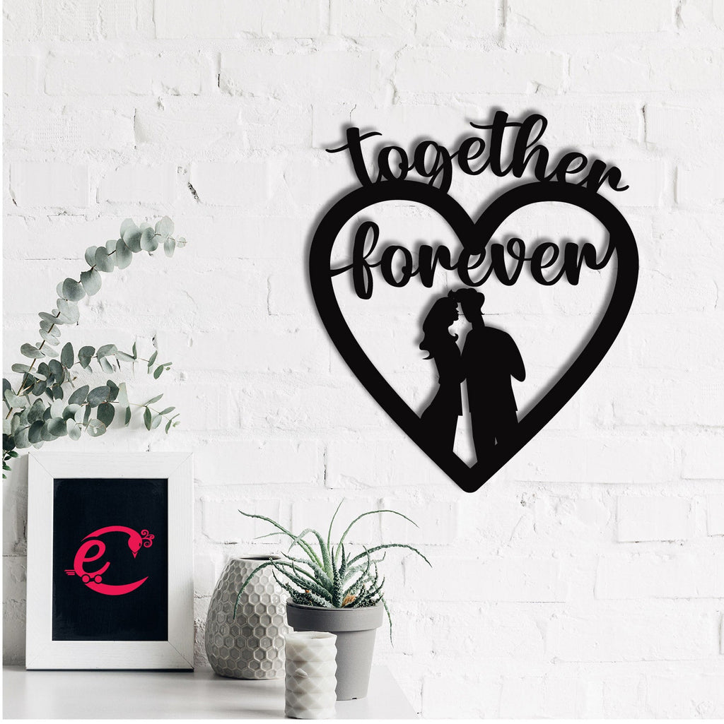 "Together Forever" Love Theme Black Engineered Wood Wall Art Cutout, Ready to Hang Home Decor Kafalo