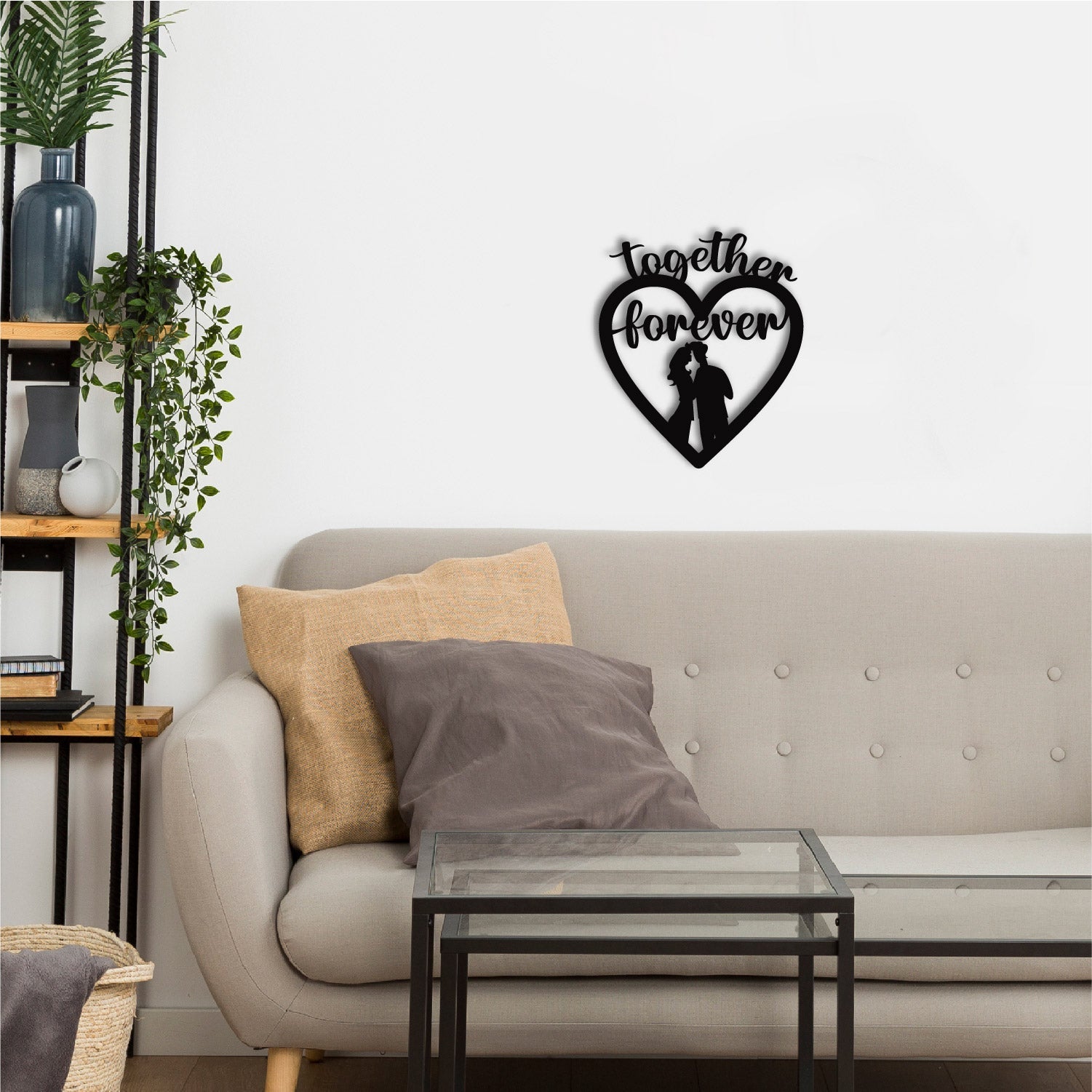 "Together Forever" Love Theme Black Engineered Wood Wall Art Cutout, Ready to Hang Home Decor Kafalo