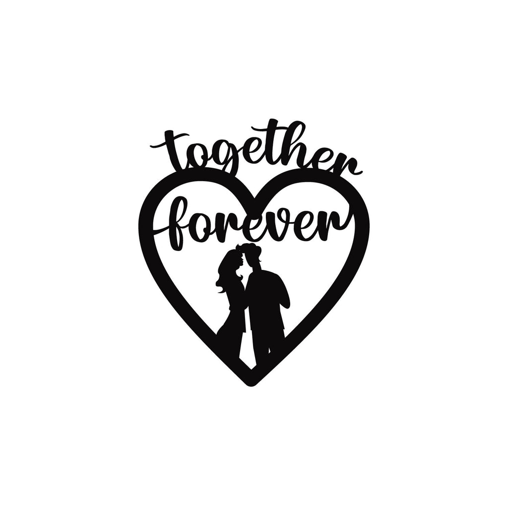 "Together Forever" Love Theme Black Engineered Wood Wall Art Cutout, Ready to Hang Home Decor Kafalo