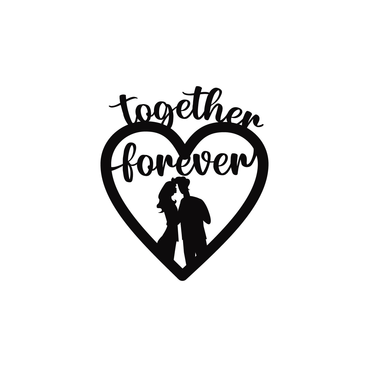 "Together Forever" Love Theme Black Engineered Wood Wall Art Cutout, Ready to Hang Home Decor Kafalo