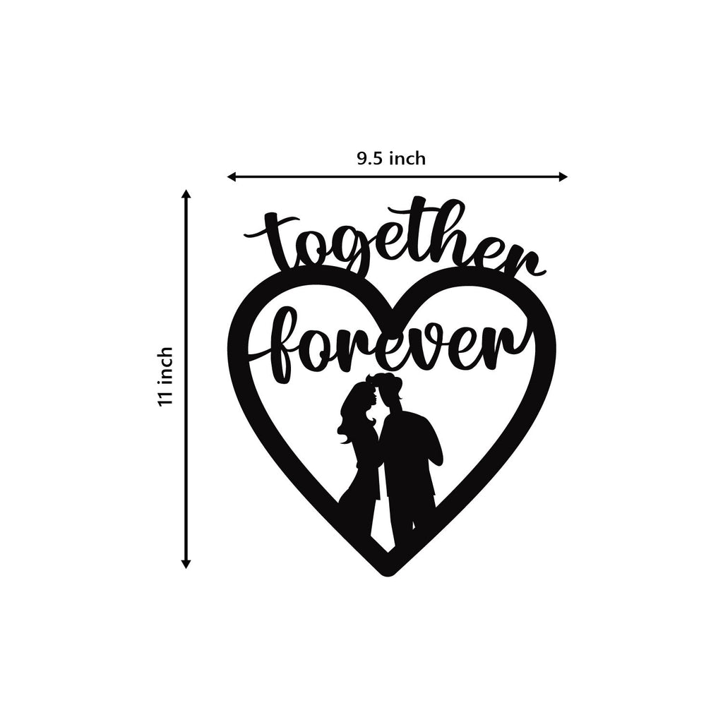 "Together Forever" Love Theme Black Engineered Wood Wall Art Cutout, Ready to Hang Home Decor Kafalo