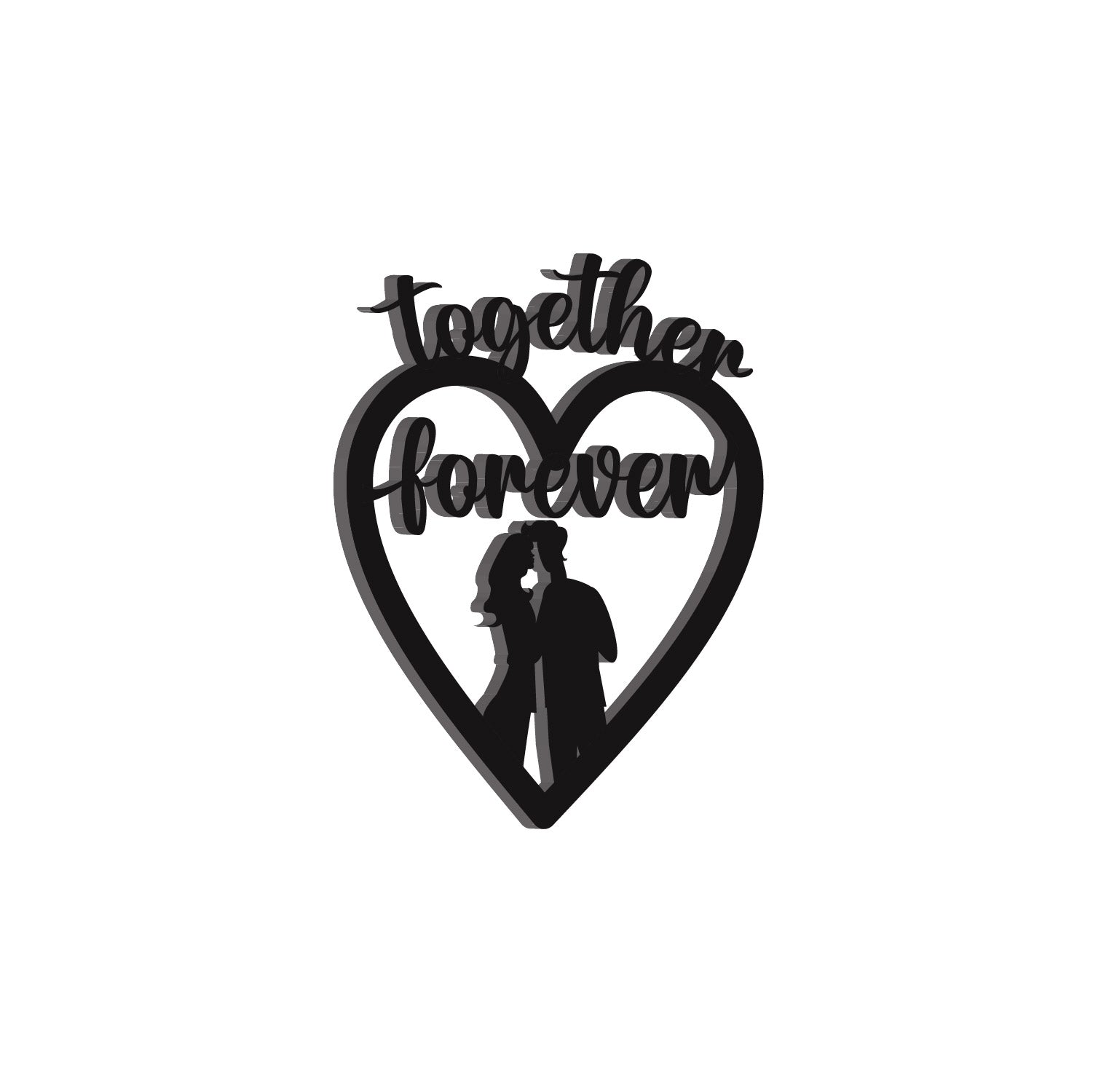 "Together Forever" Love Theme Black Engineered Wood Wall Art Cutout, Ready to Hang Home Decor Kafalo