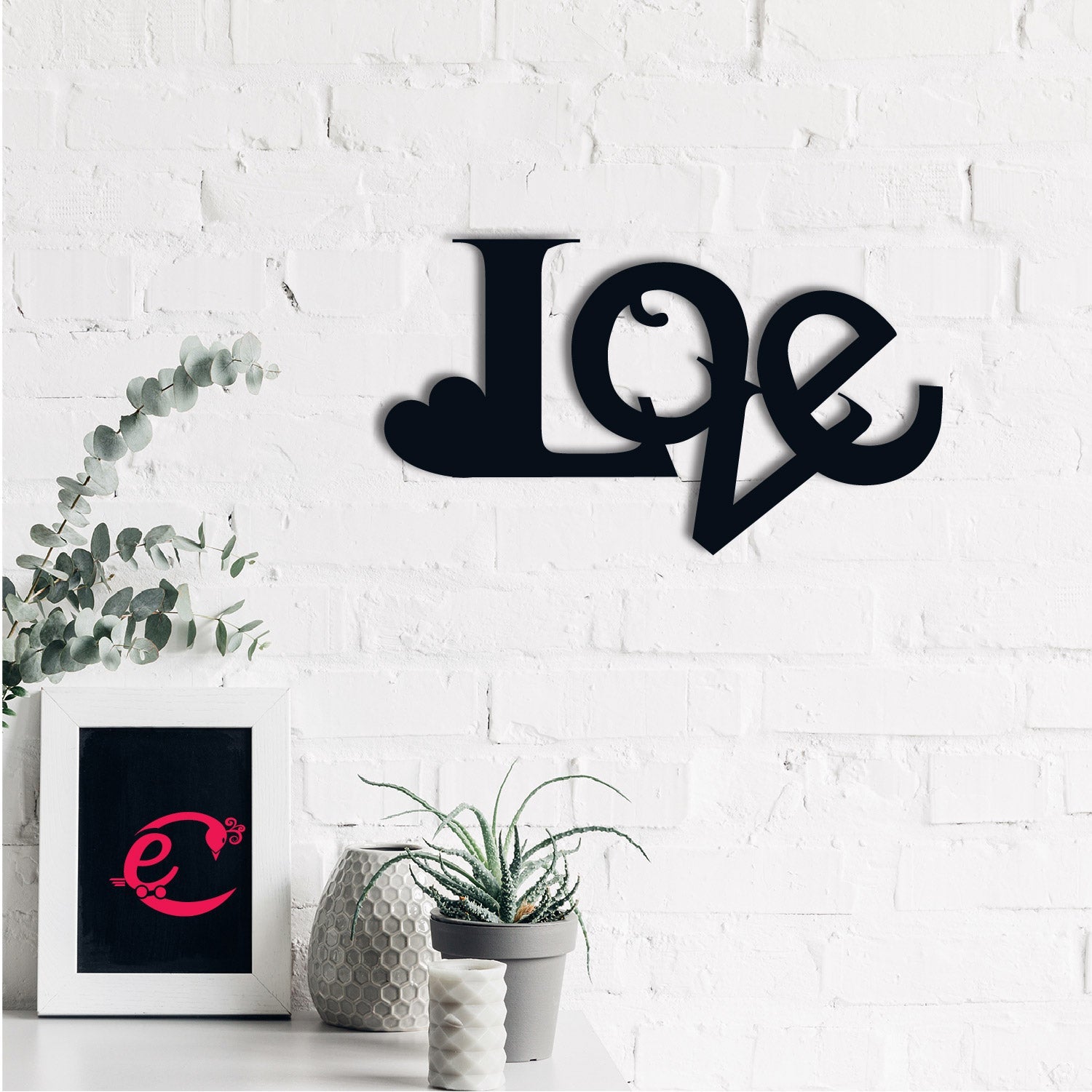 Love With Heart Love Theme Black Engineered Wood Wall Art Cutout, Ready To Hang Home Decor Kafalo