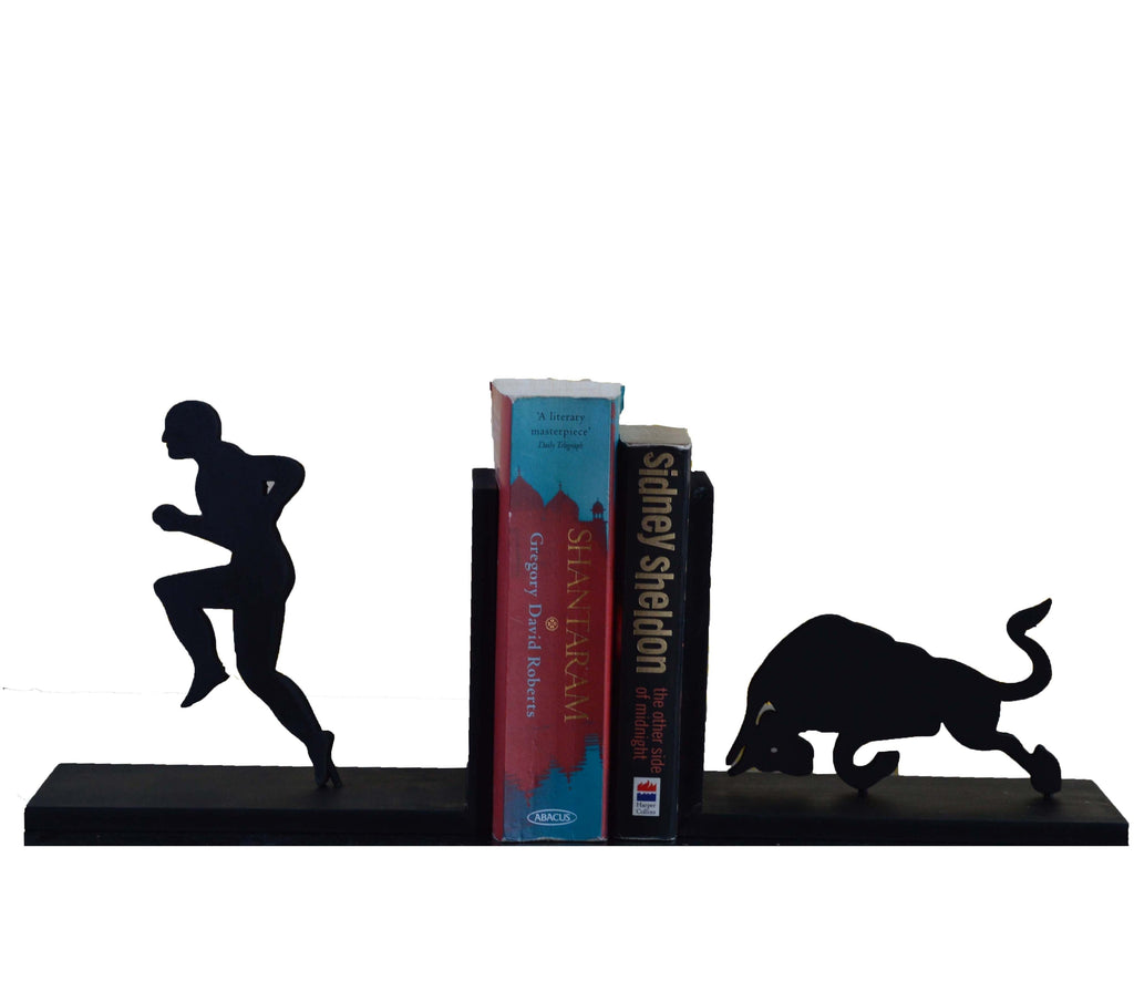 Bull And Men Wooden Book End Kafalo