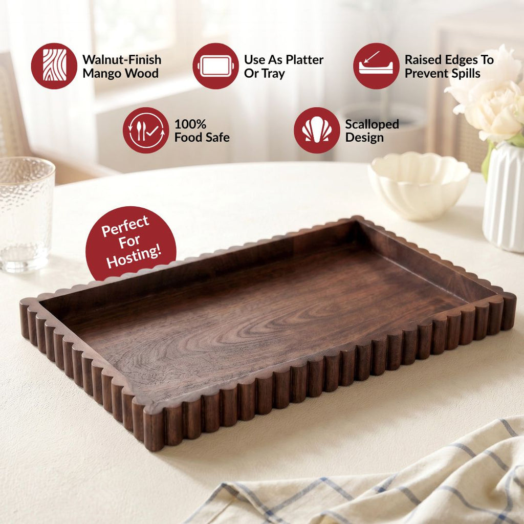 Scallop Rim Nero Platter Rectangle 41x25cm Nestasia