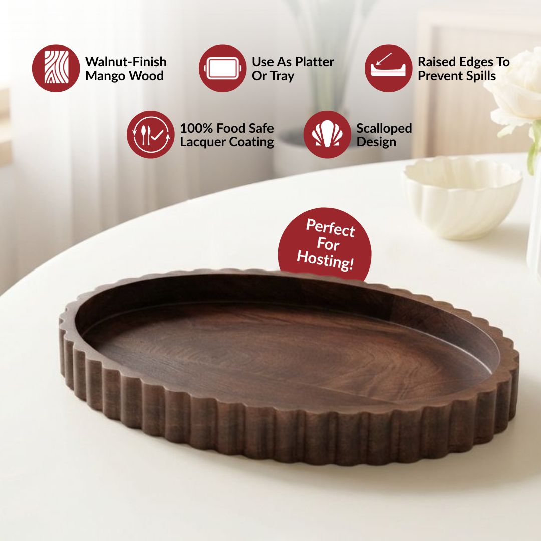 Scallop Rim Nero Platter Oval 35x25cm Nestasia