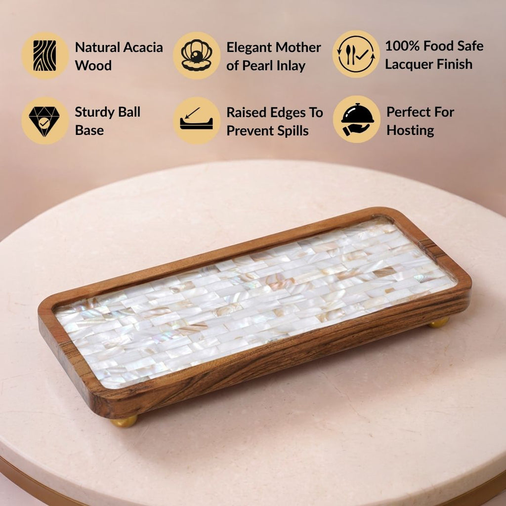 Acacia Serving Platter With Mother Of Pearl 35x15cm Nestasia