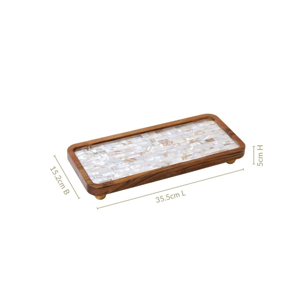 Acacia Serving Platter With Mother Of Pearl 35x15cm Nestasia