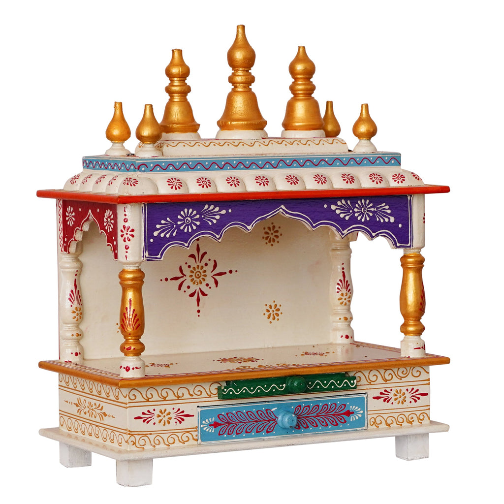 Golden and White Wooden Pooja Temple/Mandir with Storage Option Kafalo