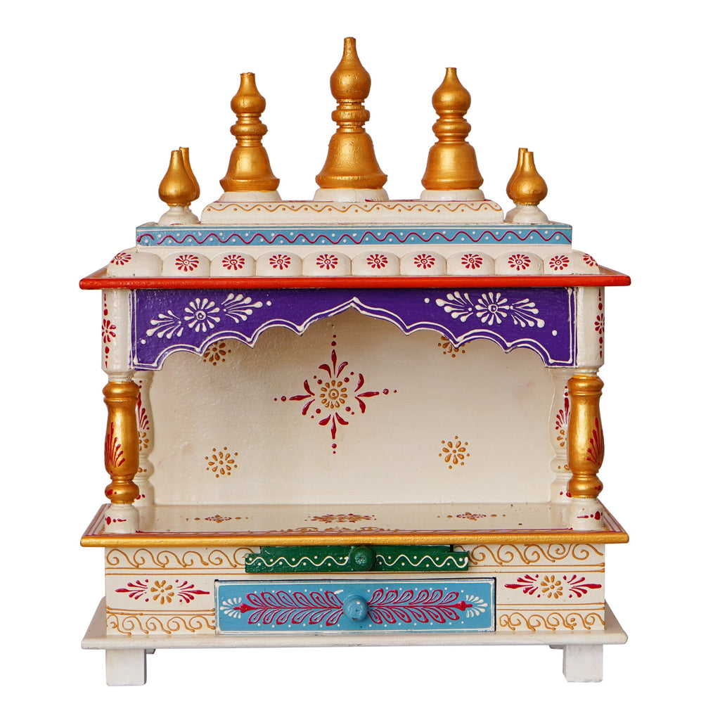 Golden and White Wooden Pooja Temple/Mandir with Storage Option Kafalo