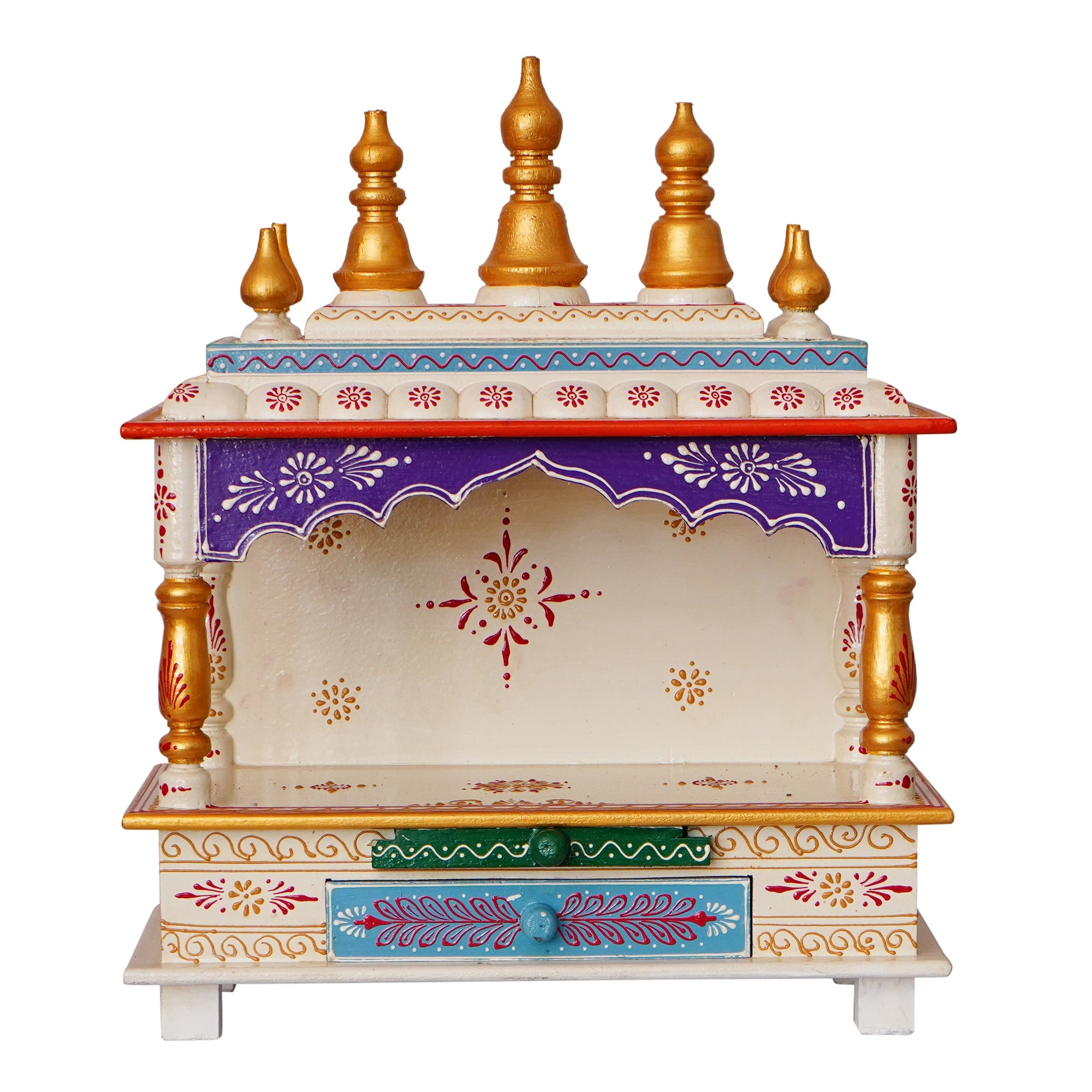 Golden and White Wooden Pooja Temple/Mandir with Storage Option Kafalo