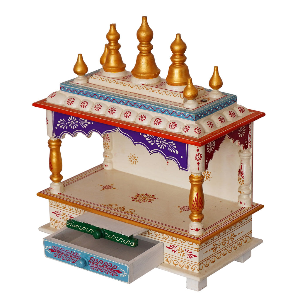 Golden and White Wooden Pooja Temple/Mandir with Storage Option Kafalo