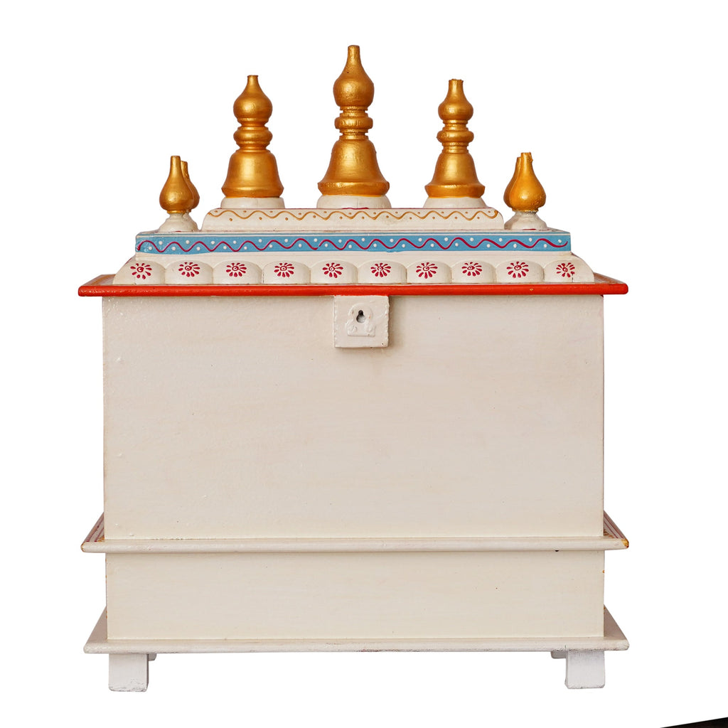 Golden and White Wooden Pooja Temple/Mandir with Storage Option Kafalo