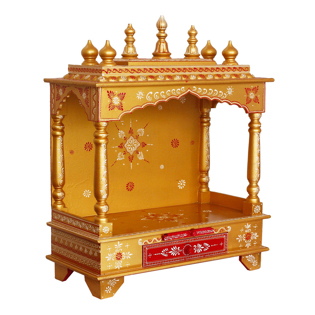 Golden and Yellow Wooden Pooja Temple/Mandir with Storage Option Kafalo