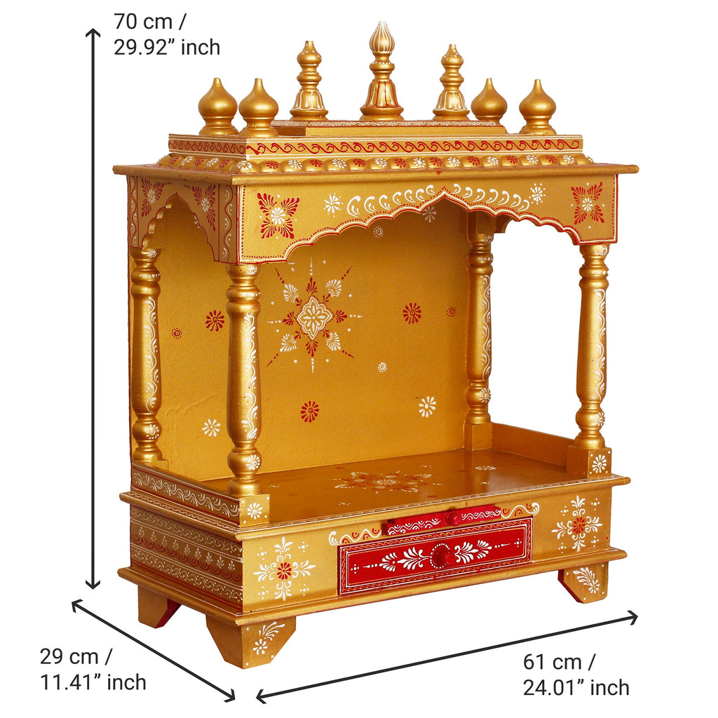 Golden and Yellow Wooden Pooja Temple/Mandir with Storage Option Kafalo
