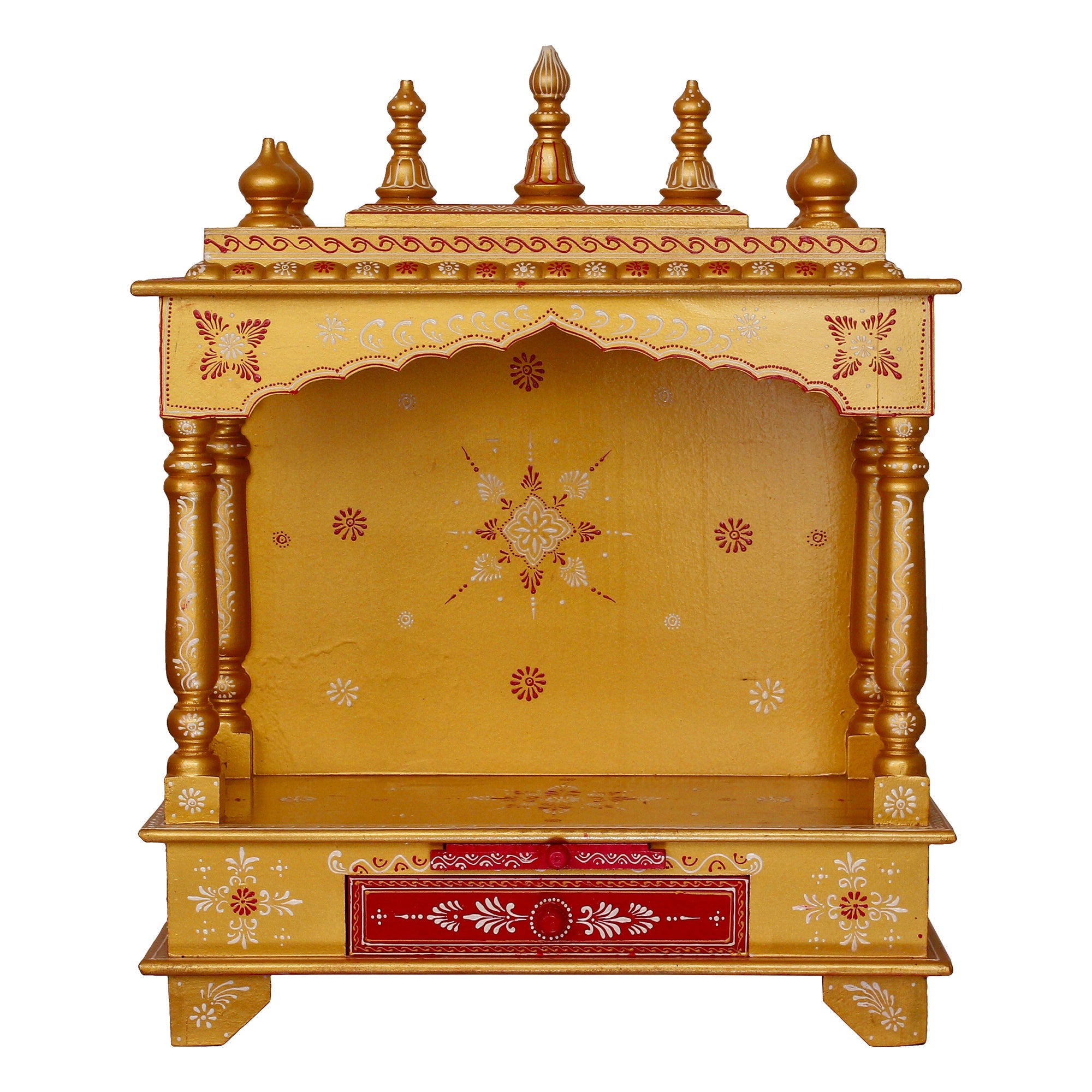 Golden and Yellow Wooden Pooja Temple/Mandir with Storage Option Kafalo