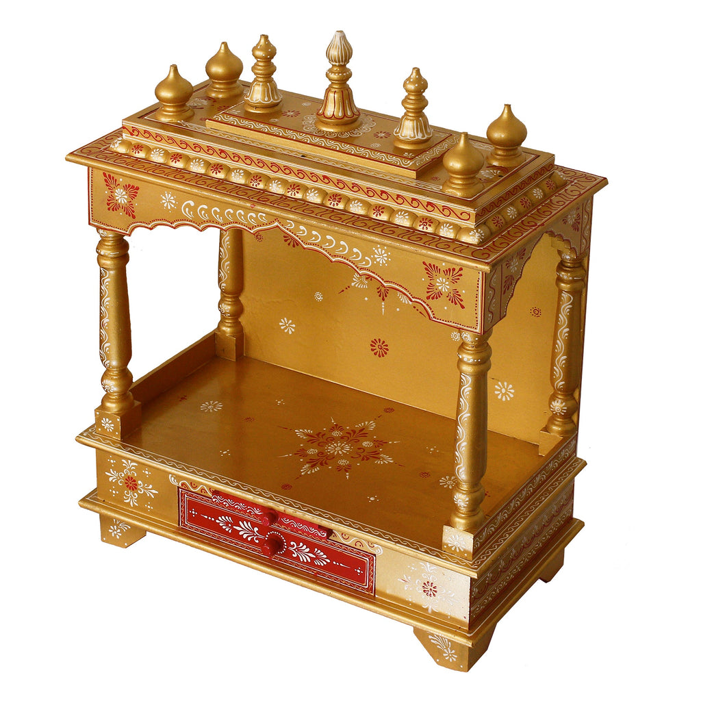 Golden and Yellow Wooden Pooja Temple/Mandir with Storage Option Kafalo