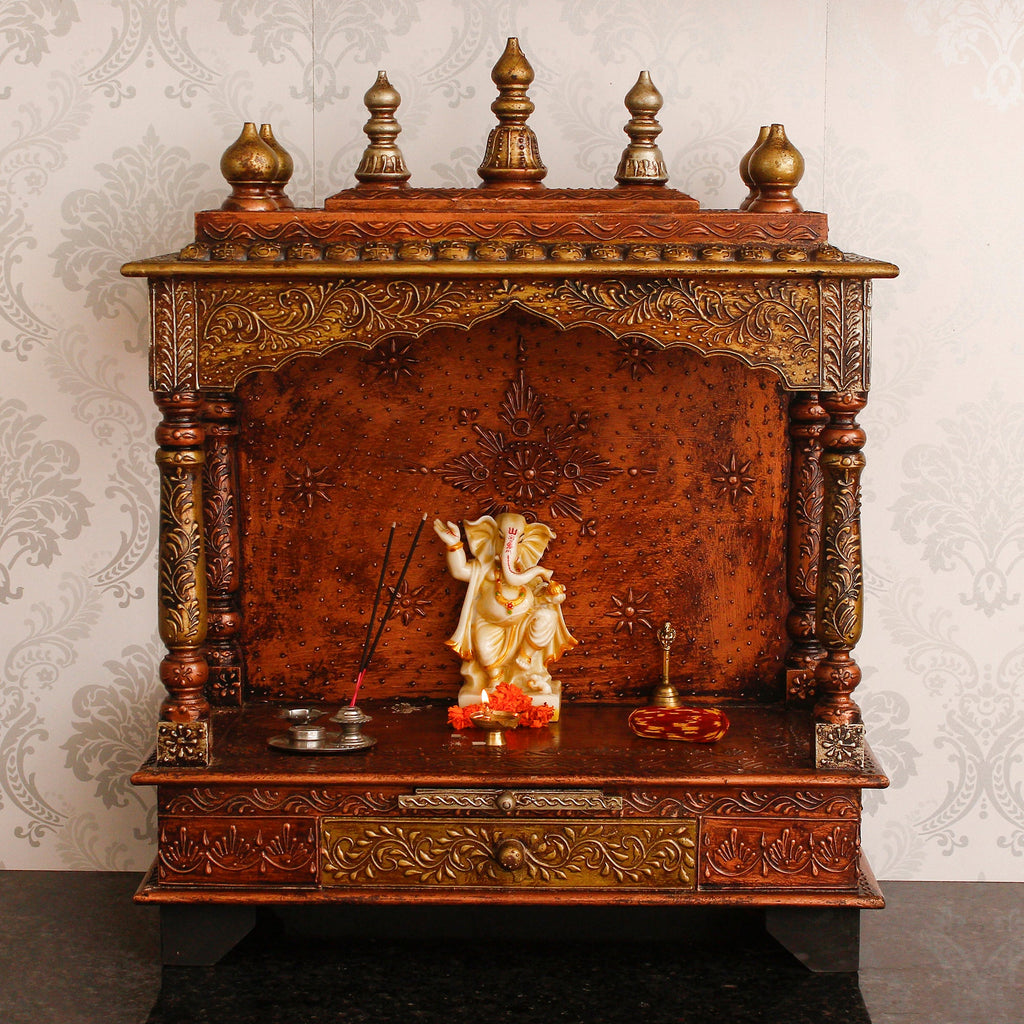Brown Wooden Pooja Temple/Mandir with Storage Option Kafalo