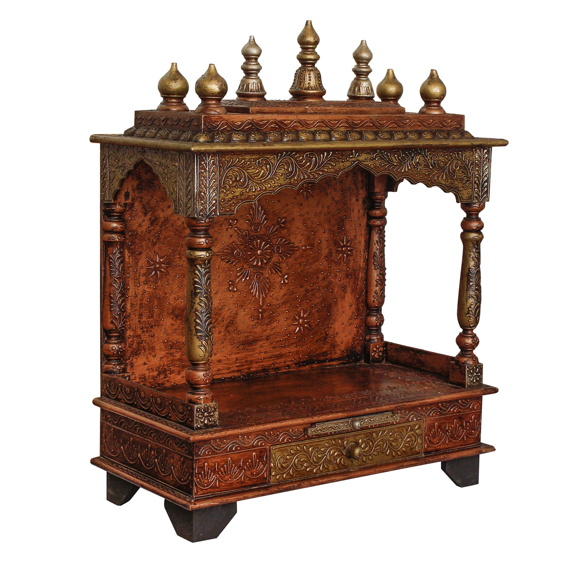 Brown Wooden Pooja Temple/Mandir with Storage Option Kafalo