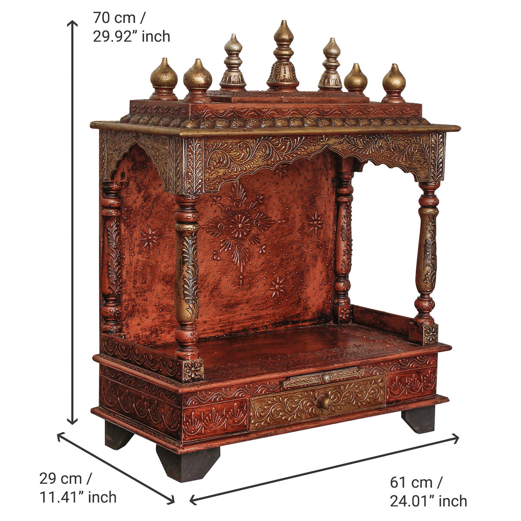 Brown Wooden Pooja Temple/Mandir with Storage Option Kafalo