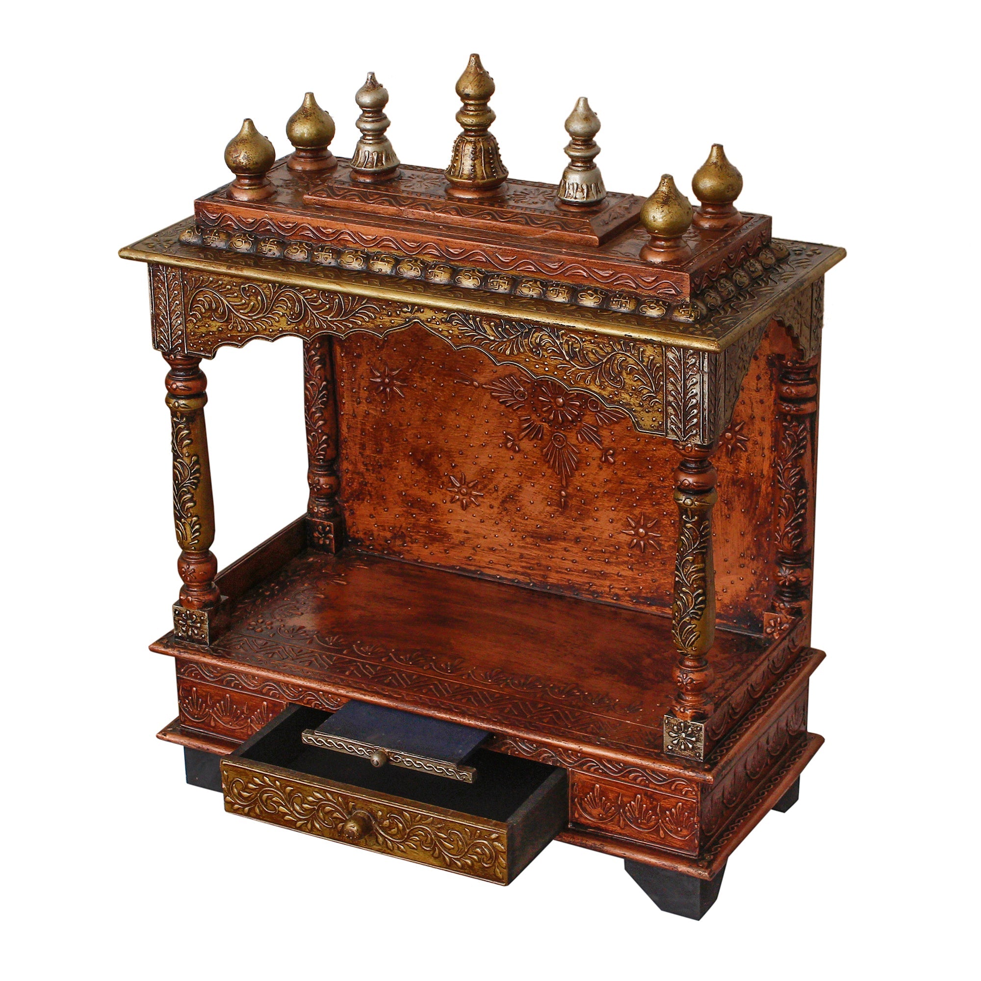 Brown Wooden Pooja Temple/Mandir with Storage Option Kafalo