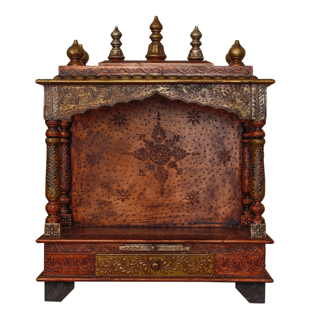 Brown Wooden Pooja Temple/Mandir with Storage Option Kafalo