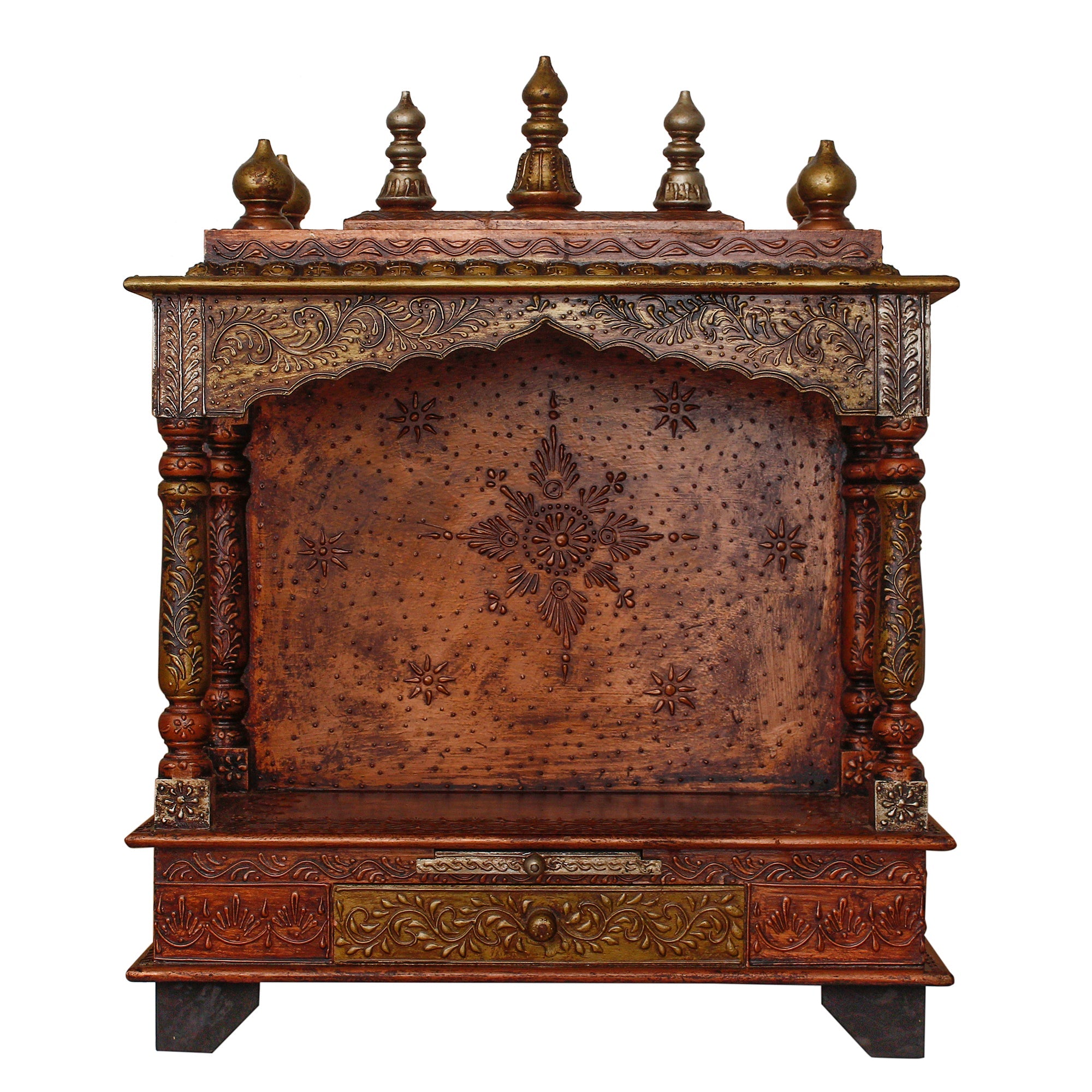 Brown Wooden Pooja Temple/Mandir with Storage Option Kafalo