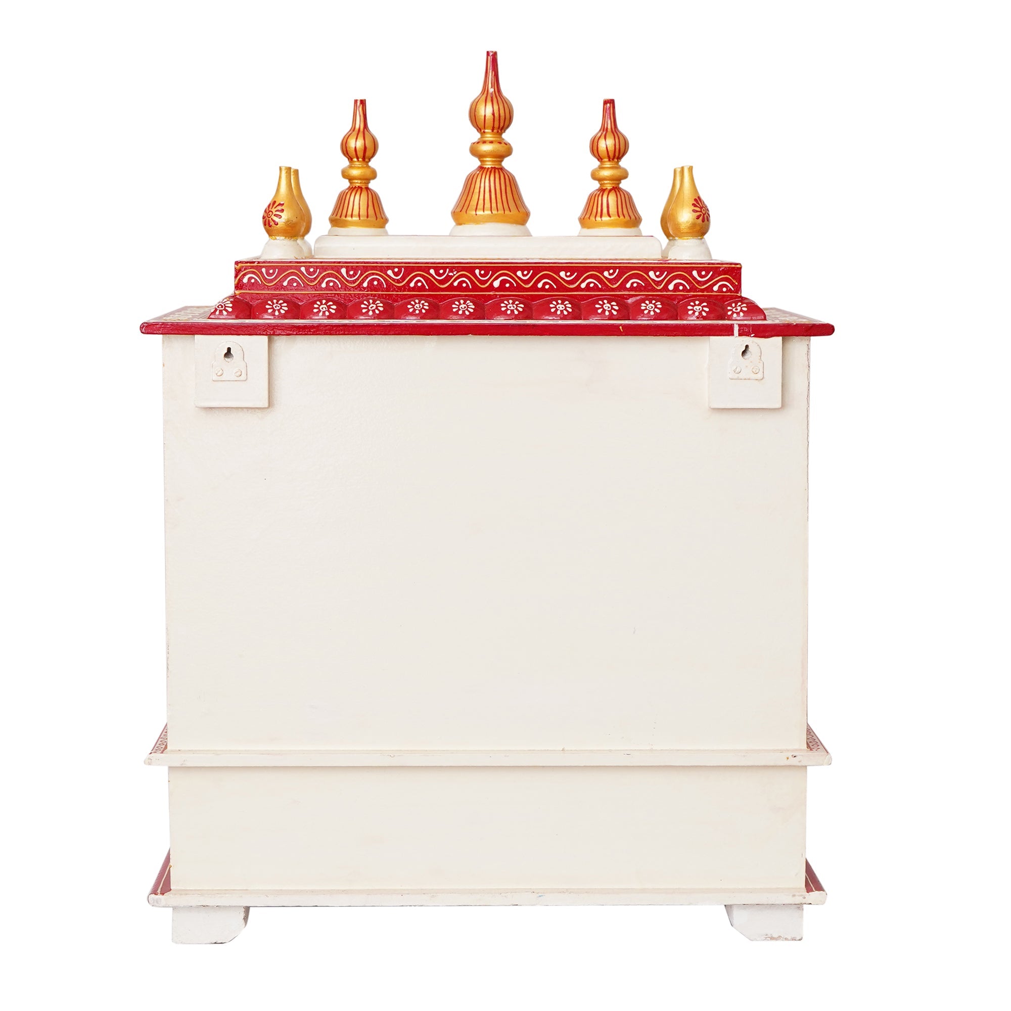 White and Red Wooden Pooja Temple/Mandir with Door and Storage Option Kafalo