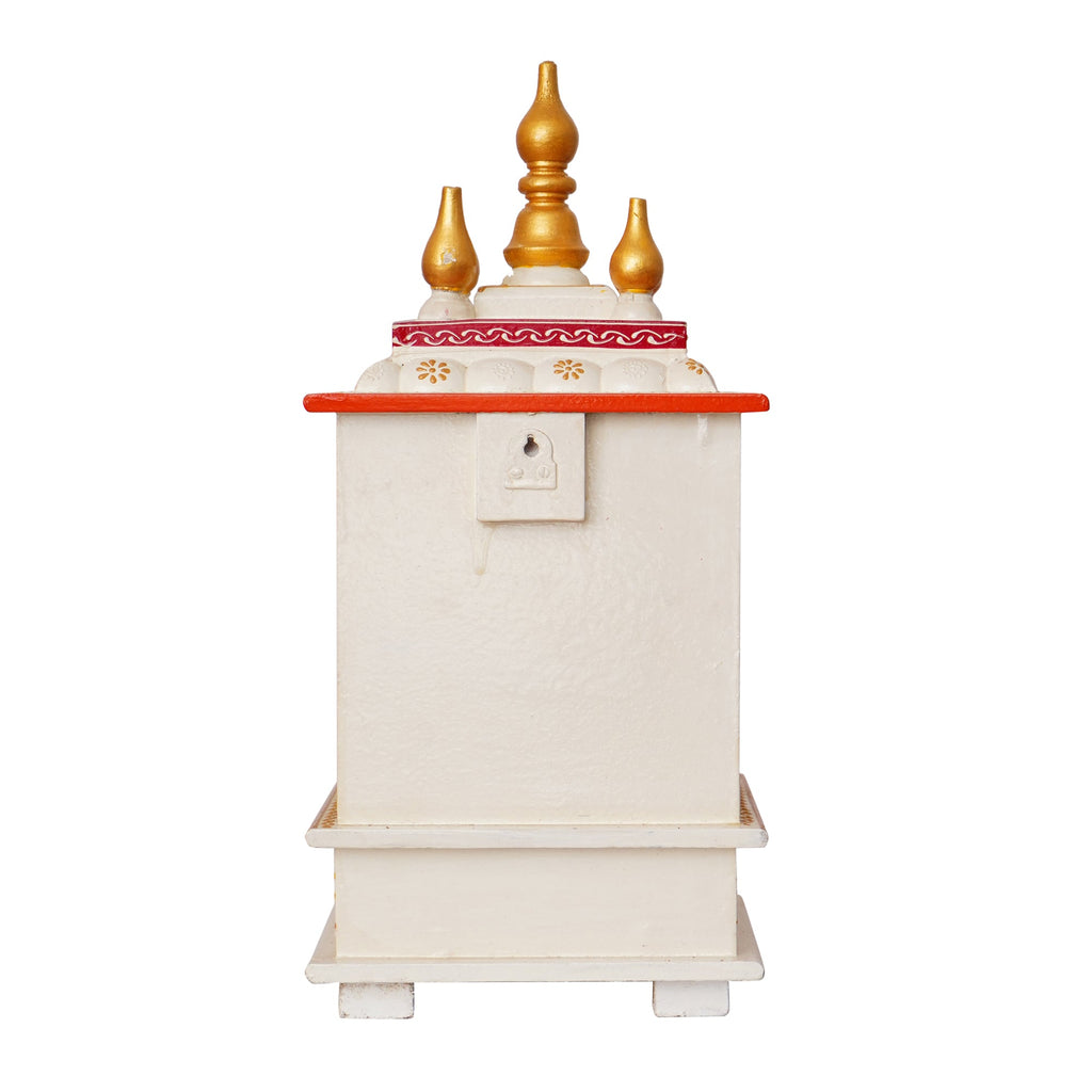 White, Red and Golden Wooden Pooja Temple/Mandir with Storage Option Kafalo