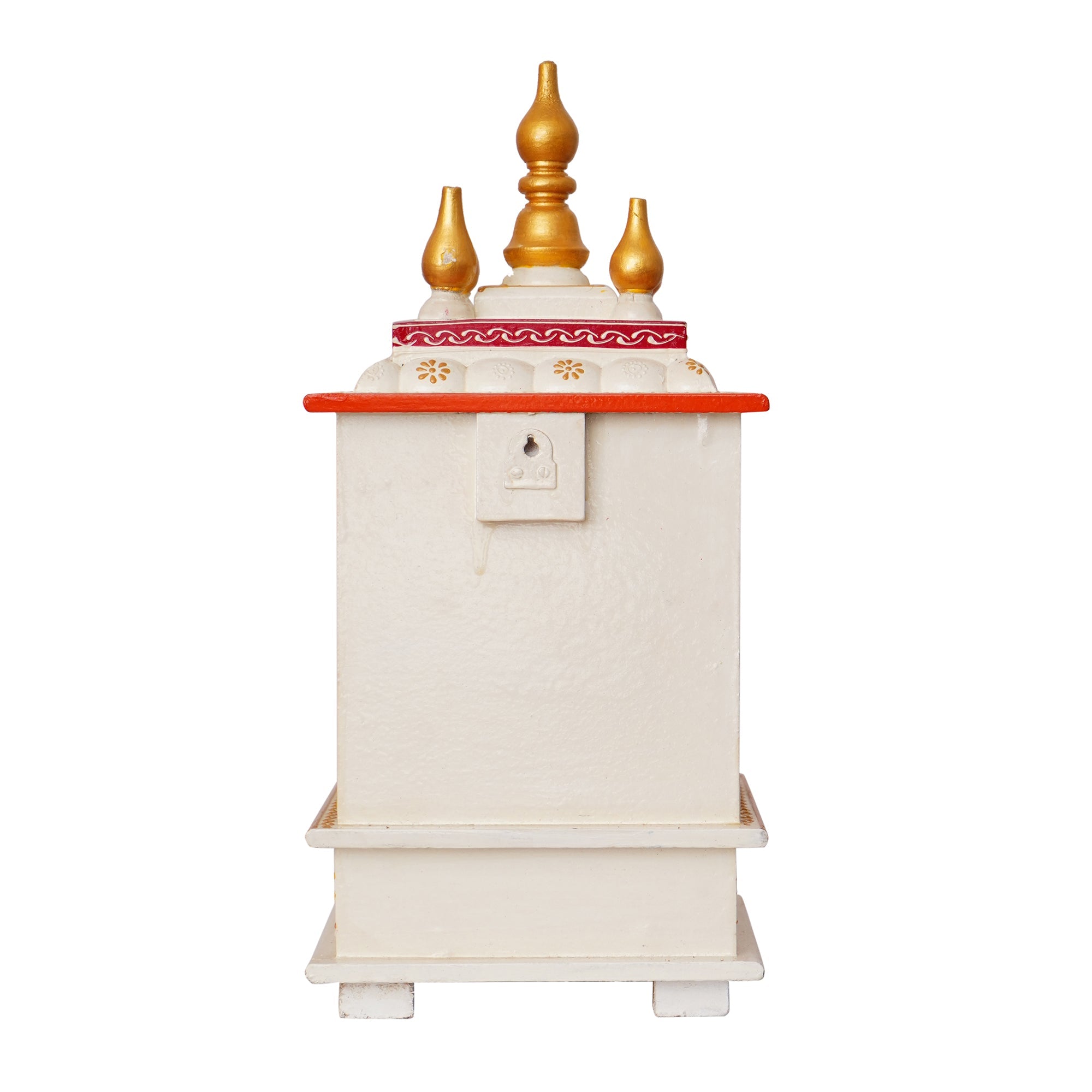 White, Red and Golden Wooden Pooja Temple/Mandir with Storage Option Kafalo