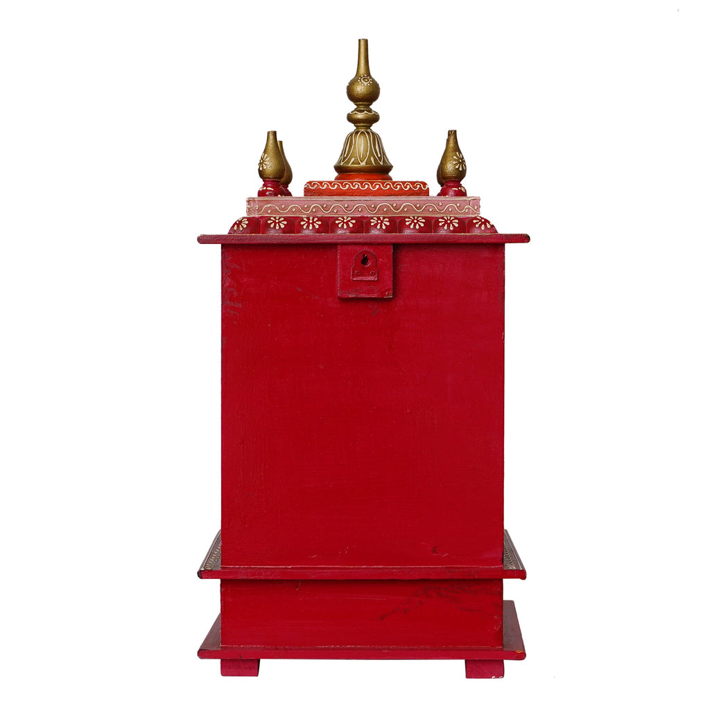 Red, Orange and Green Wooden Pooja Temple/Mandir with Storage Option Kafalo