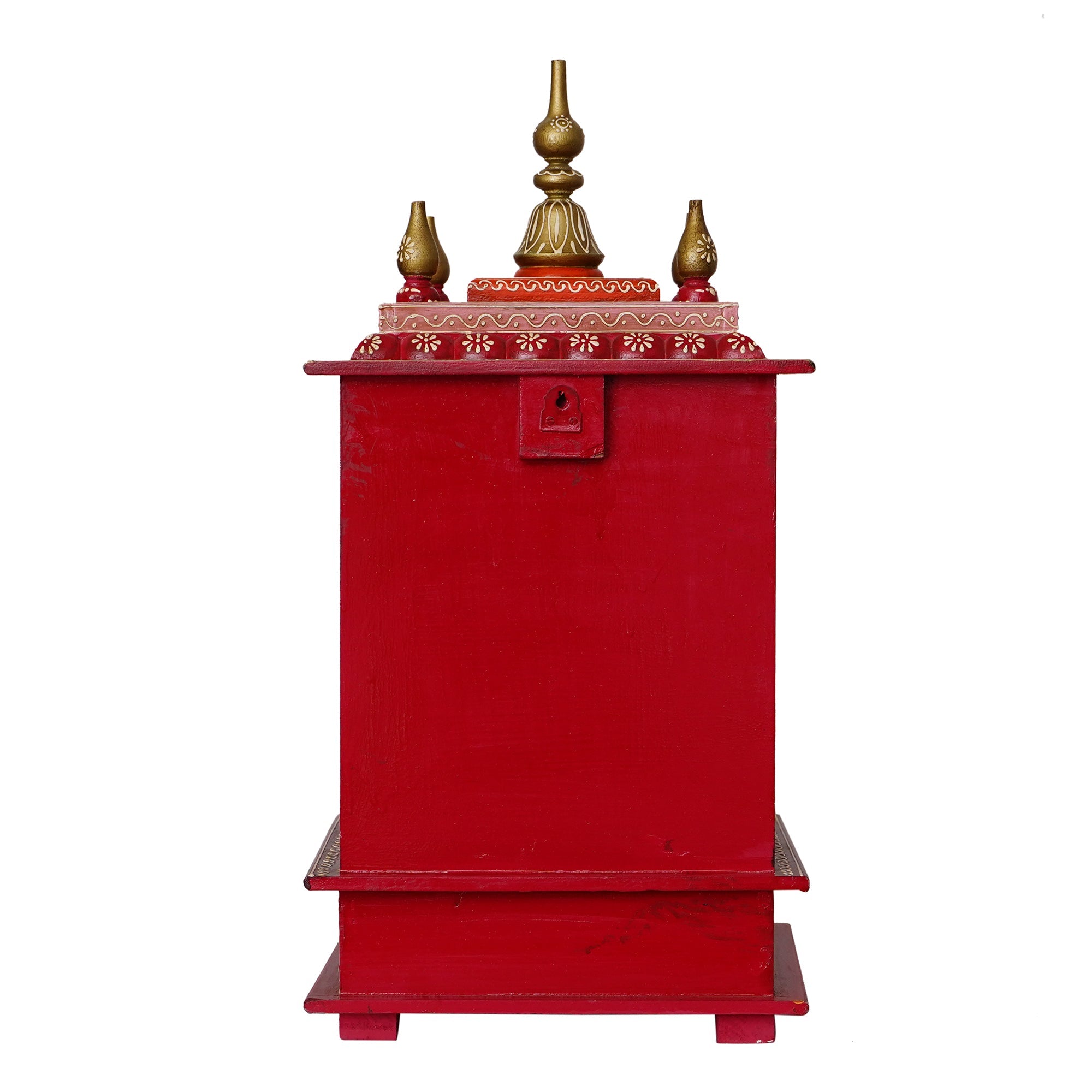 Red, Orange and Green Wooden Pooja Temple/Mandir with Storage Option Kafalo