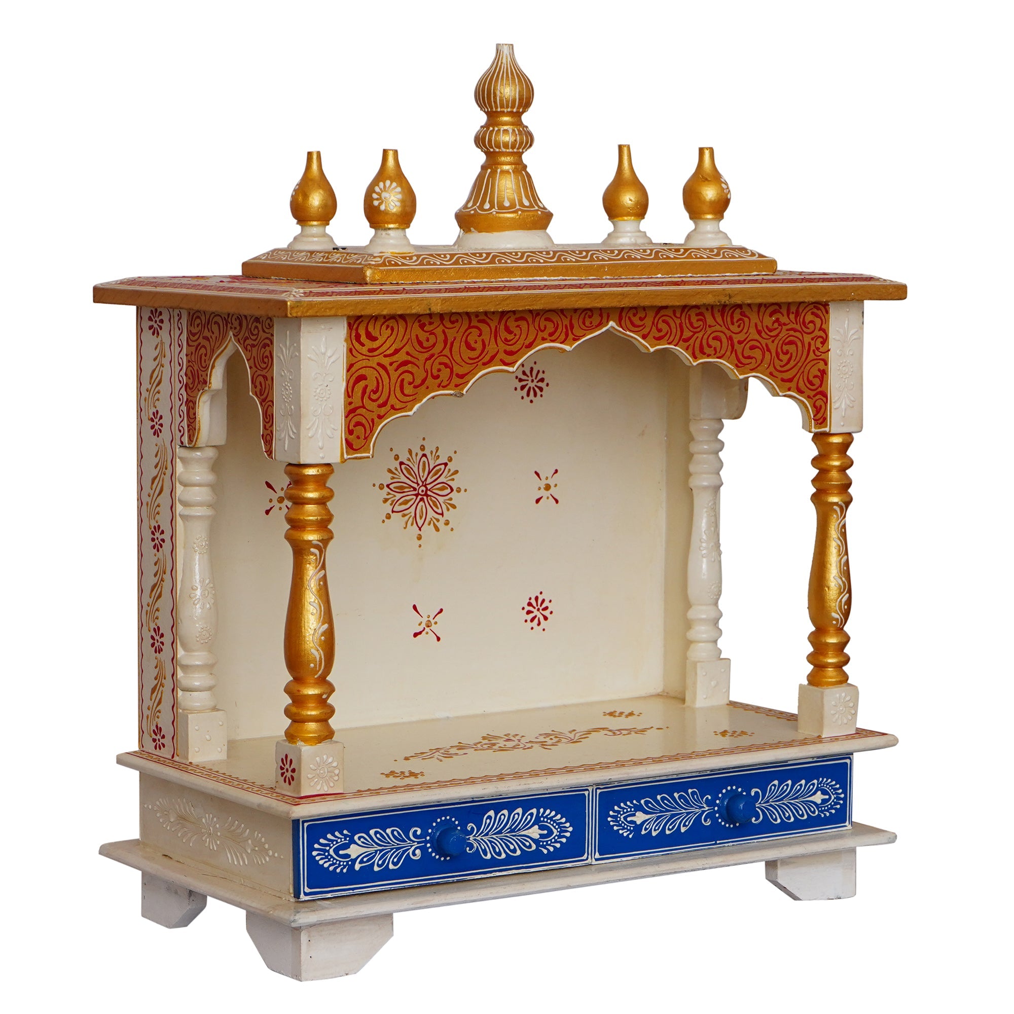 White and Blue Wooden Pooja Temple/Mandir with Storage Option Kafalo