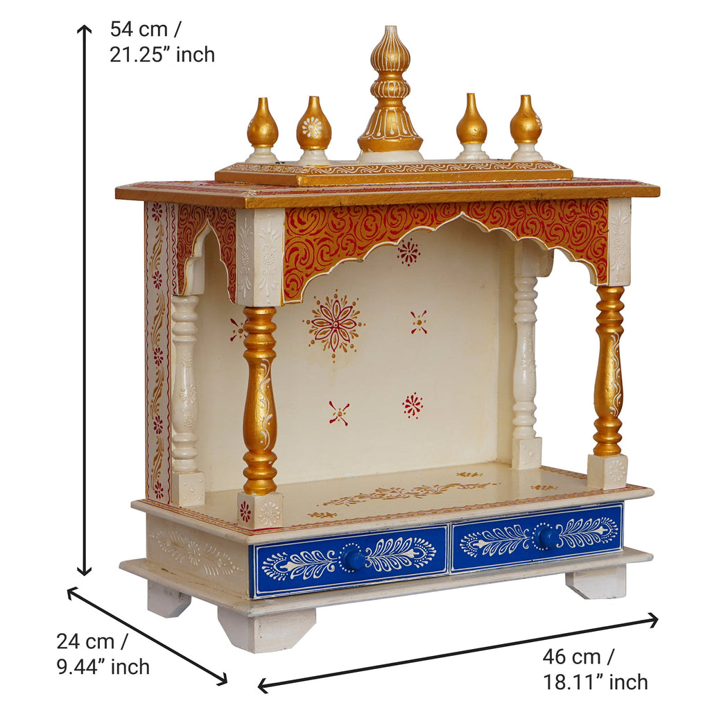 White and Blue Wooden Pooja Temple/Mandir with Storage Option Kafalo