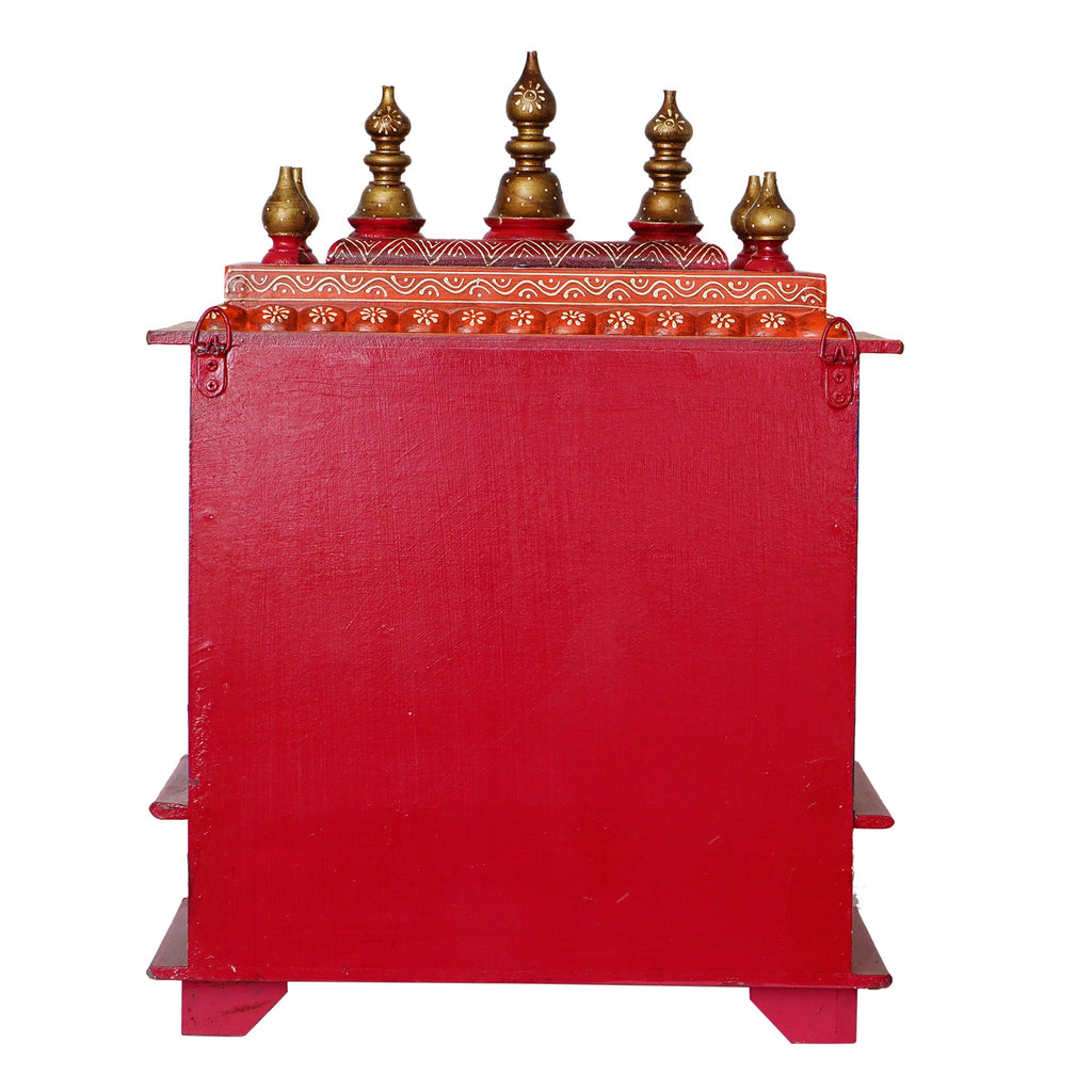 Red Wooden Pooja Temple/Mandir with Door and Storage Option Kafalo