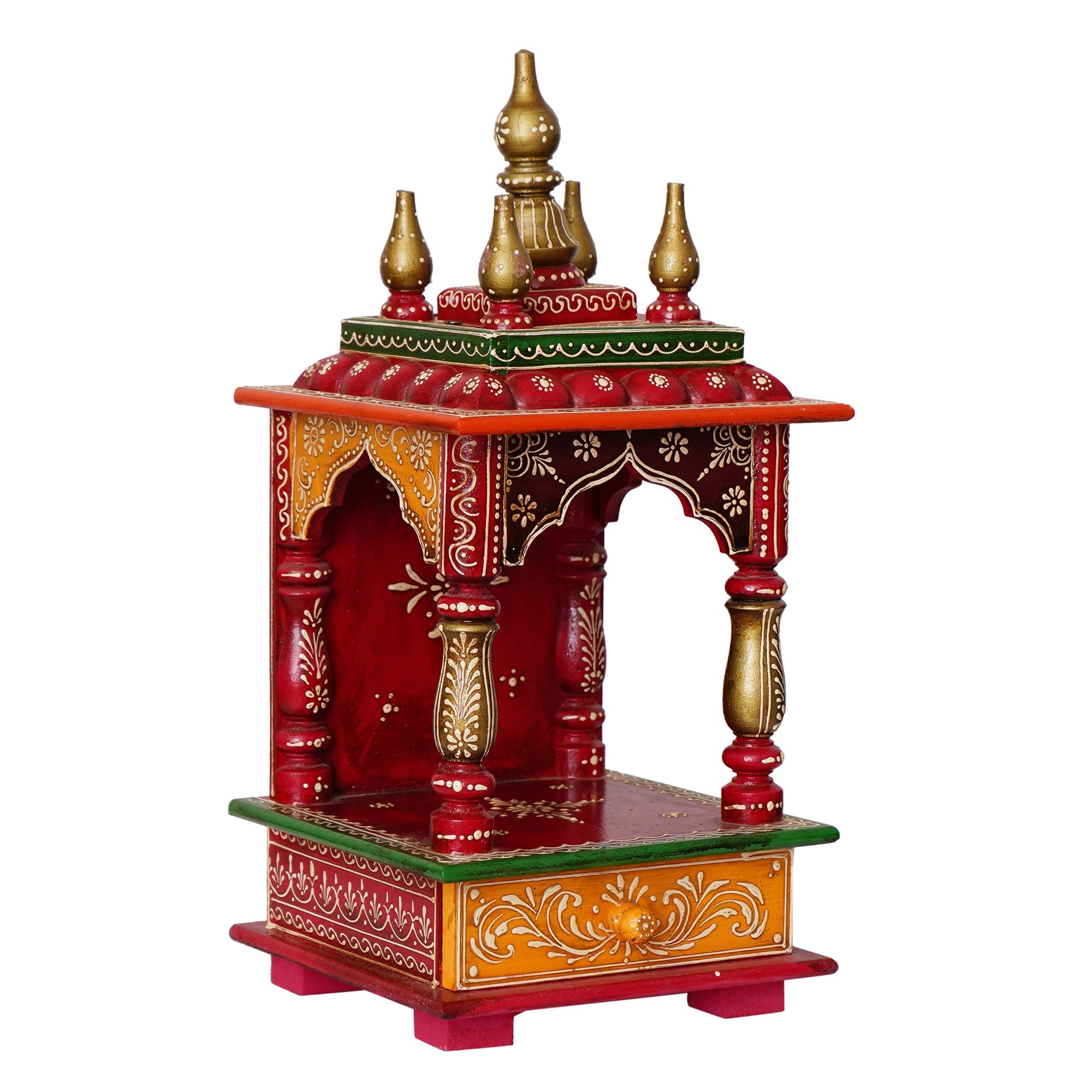Red and Orange Wooden Pooja Temple/Mandir with Storage Option Kafalo