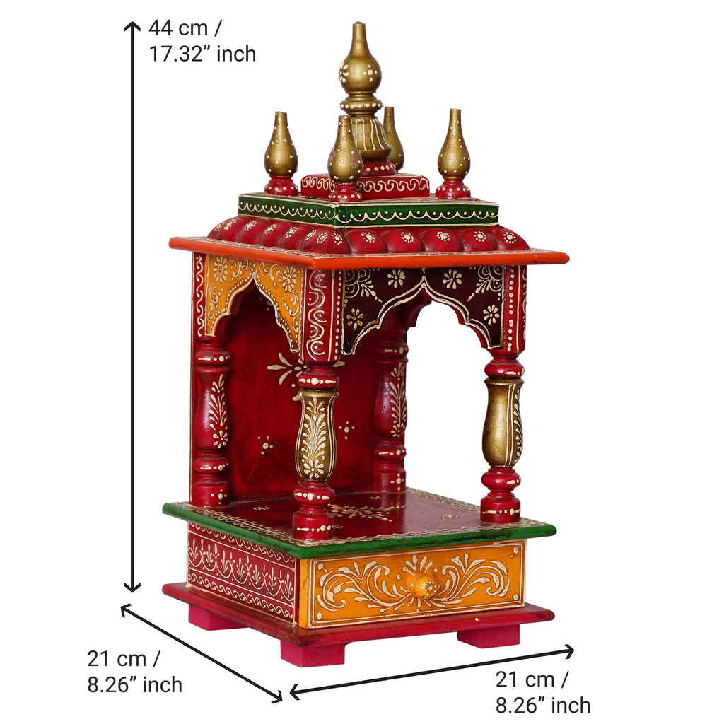 Red and Orange Wooden Pooja Temple/Mandir with Storage Option Kafalo