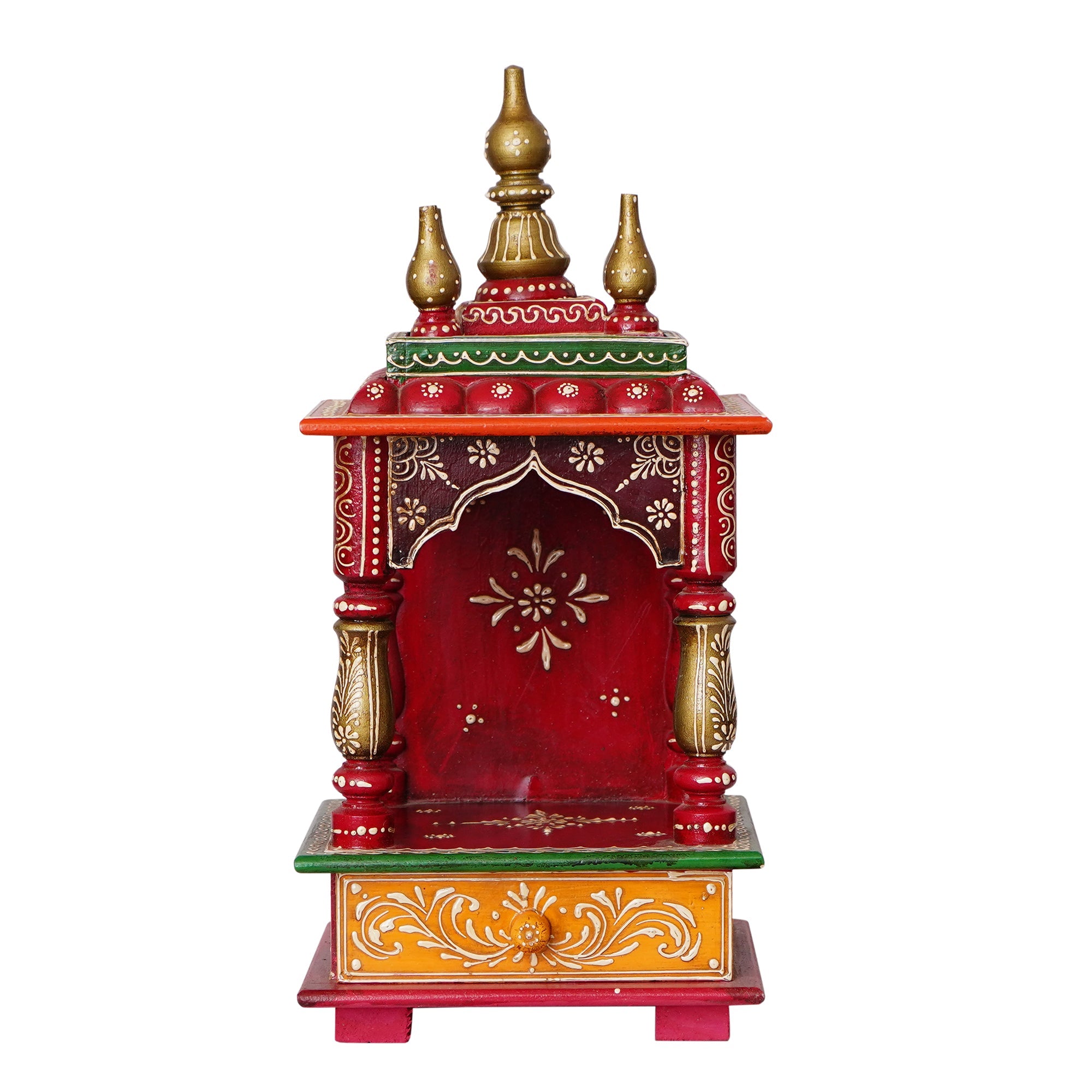 Red and Orange Wooden Pooja Temple/Mandir with Storage Option Kafalo