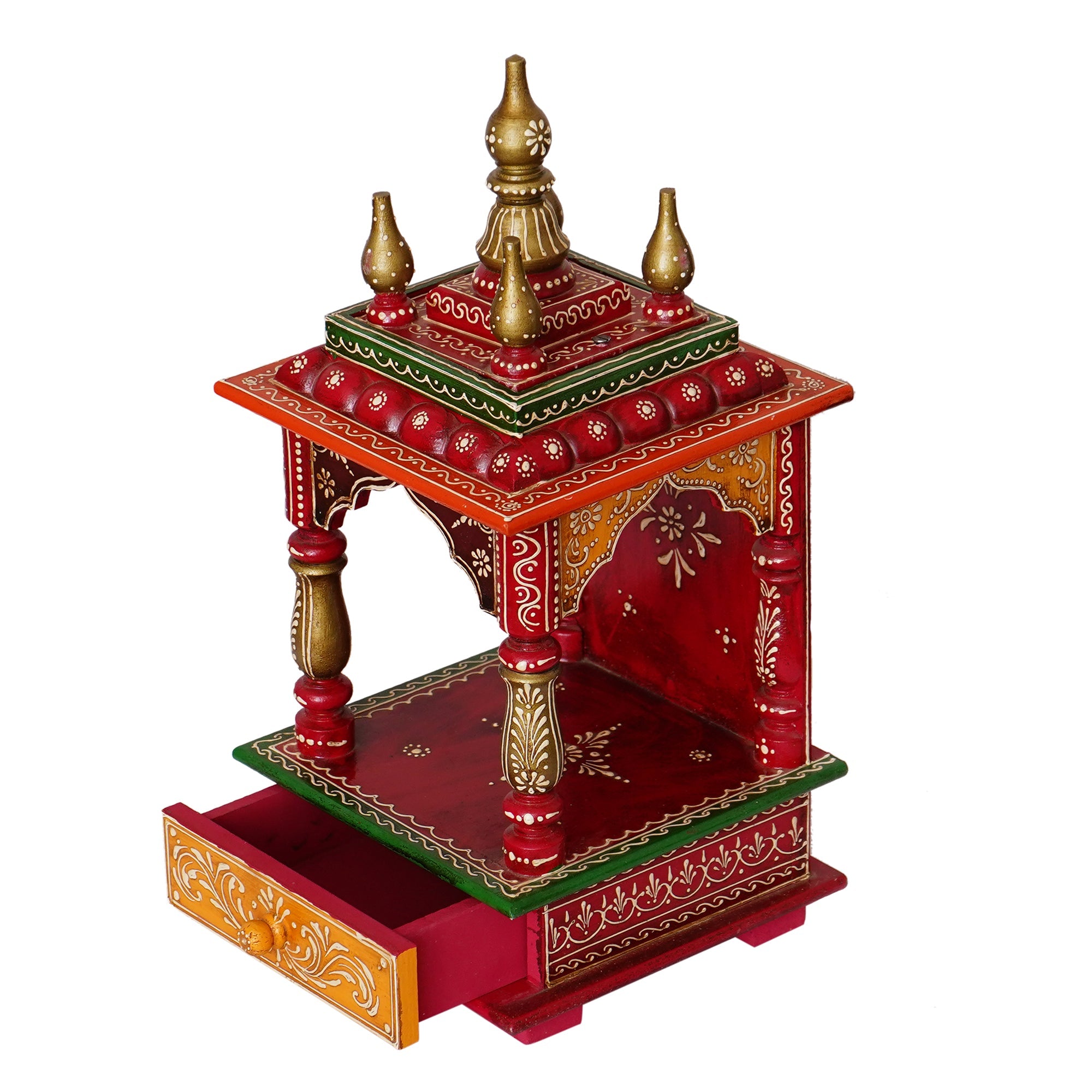 Red and Orange Wooden Pooja Temple/Mandir with Storage Option Kafalo