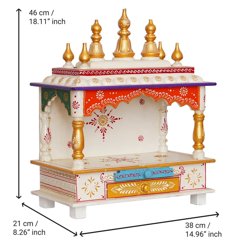 Golden, White and Orange Wooden Pooja Temple/Mandir with Storage Option Kafalo