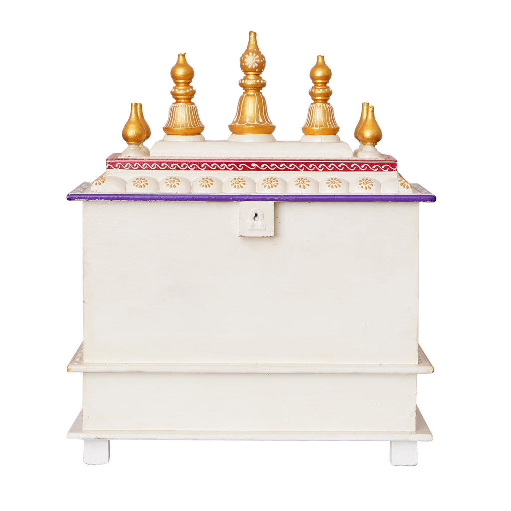 Golden, White and Orange Wooden Pooja Temple/Mandir with Storage Option Kafalo