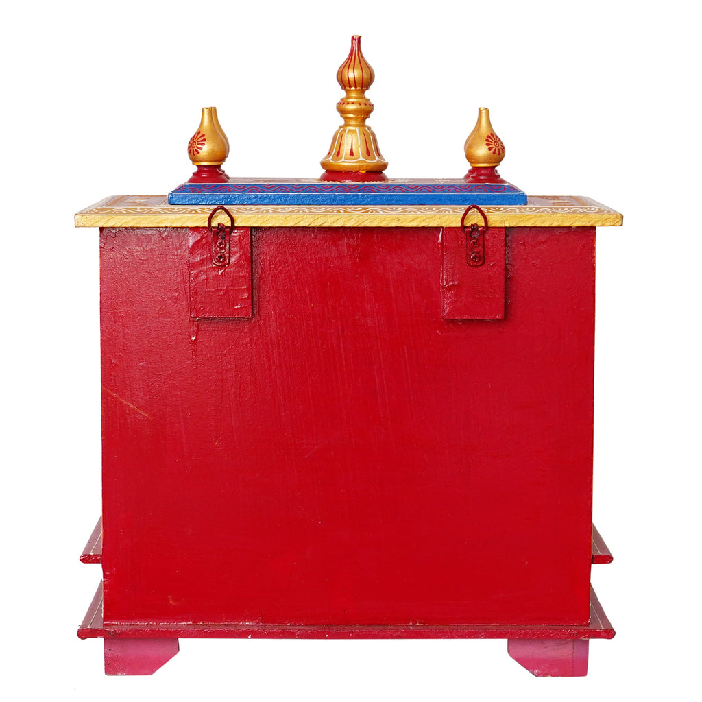 Red and Blue Wooden Pooja Temple/Mandir with Door and Storage Option Kafalo