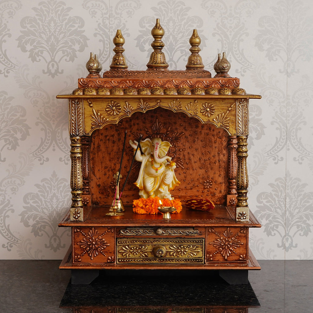 Brown Wooden Pooja Temple/Mandir with Storage Option Kafalo