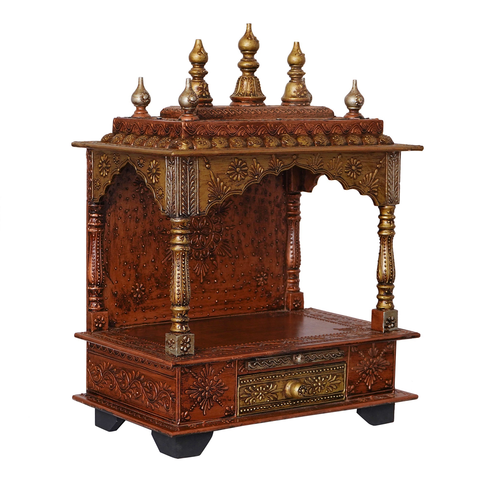 Brown Wooden Pooja Temple/Mandir with Storage Option Kafalo