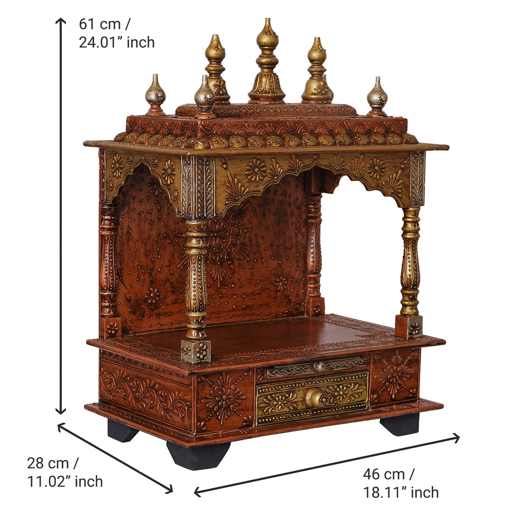 Brown Wooden Pooja Temple/Mandir with Storage Option Kafalo