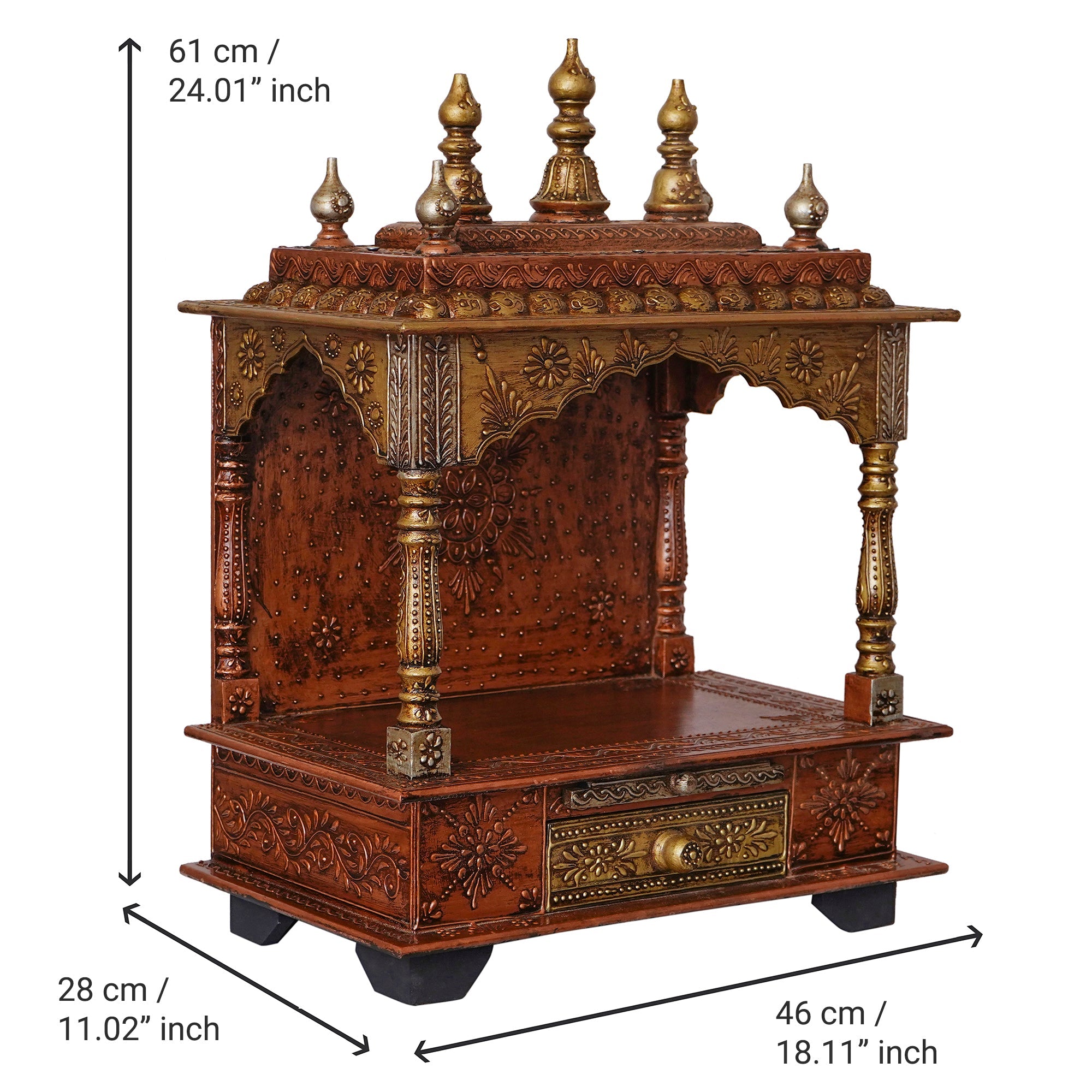 Brown Wooden Pooja Temple/Mandir with Storage Option Kafalo