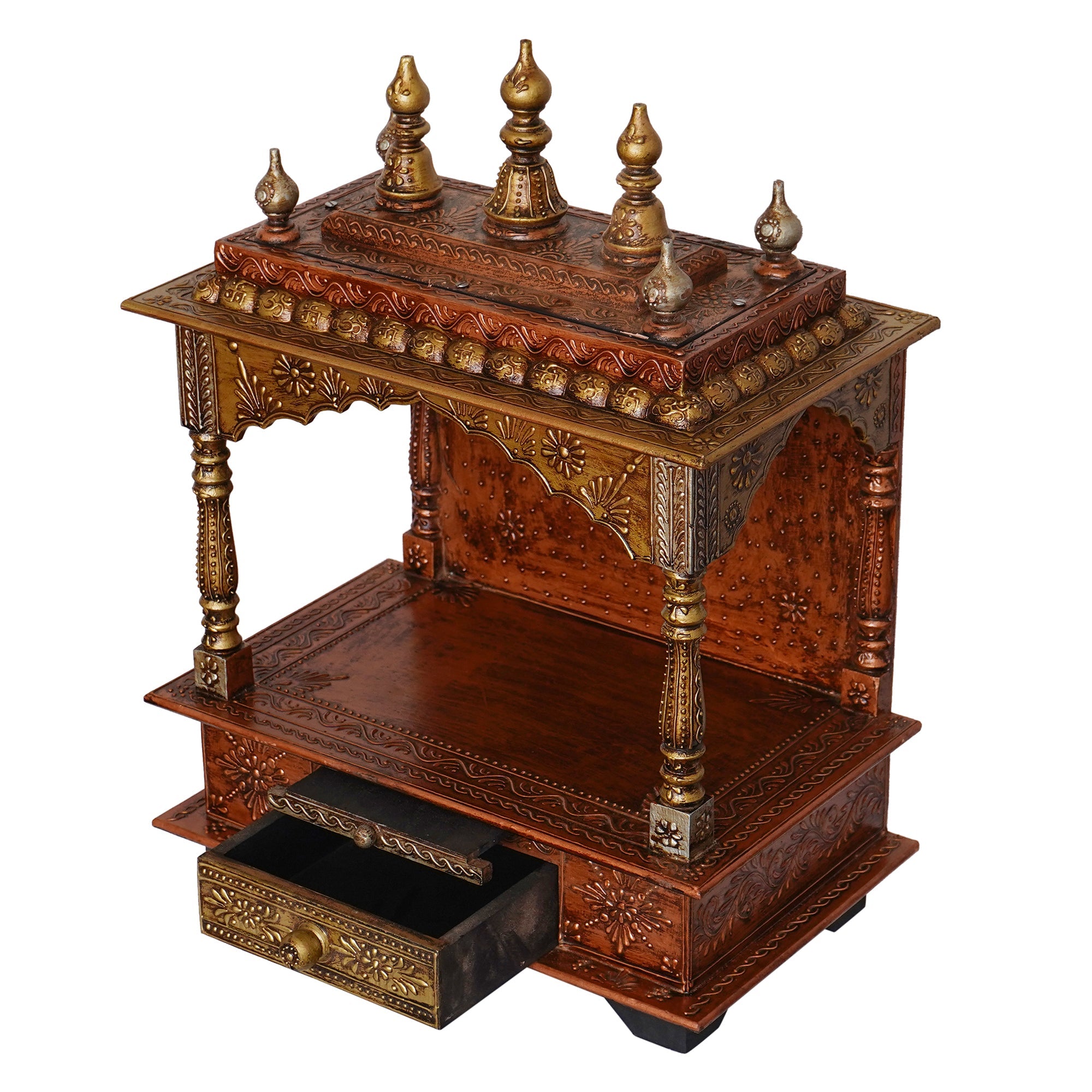Brown Wooden Pooja Temple/Mandir with Storage Option Kafalo