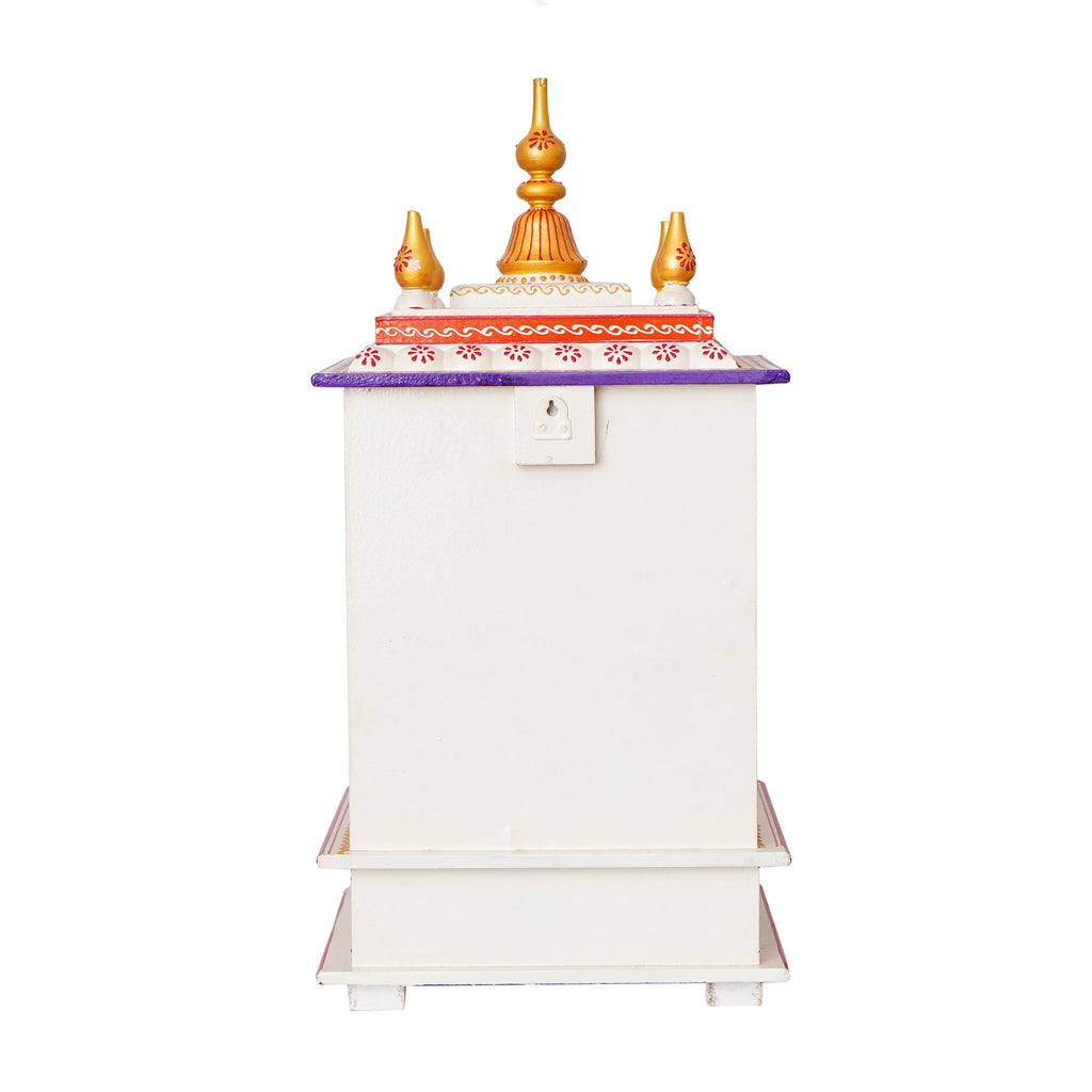 White, Red and Golden Wooden Pooja Temple/Mandir with Storage Option Kafalo
