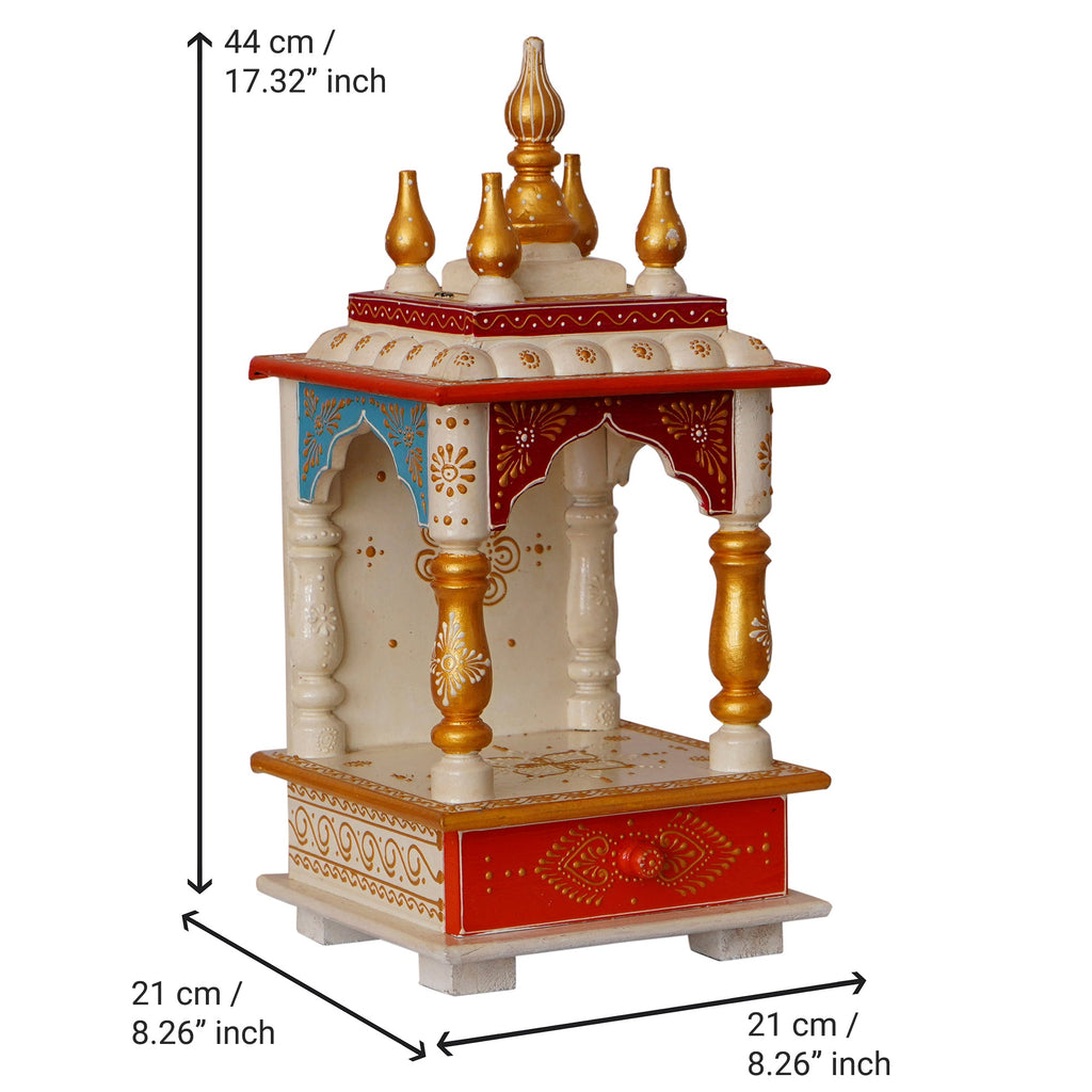 White and Red Wood Pooja Temple/Mandir with Storage Option Kafalo