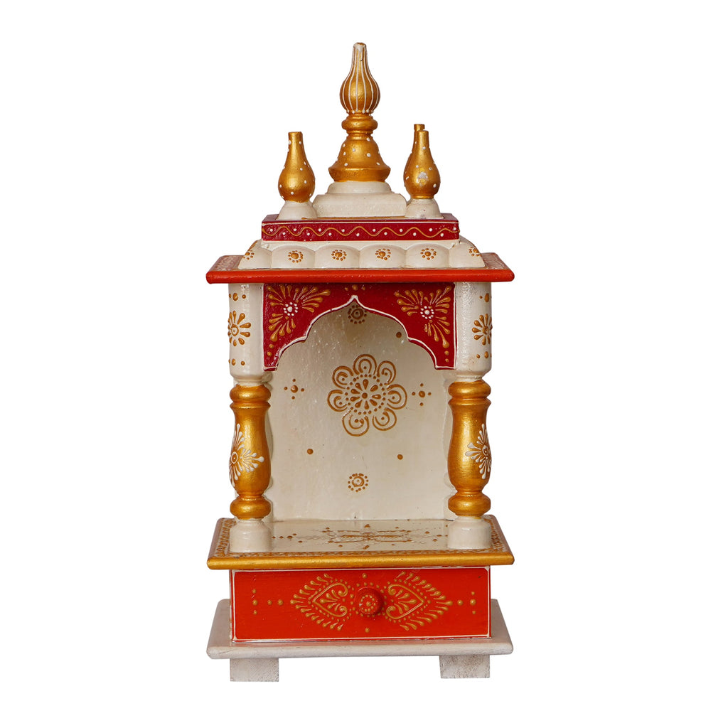 White and Red Wood Pooja Temple/Mandir with Storage Option Kafalo